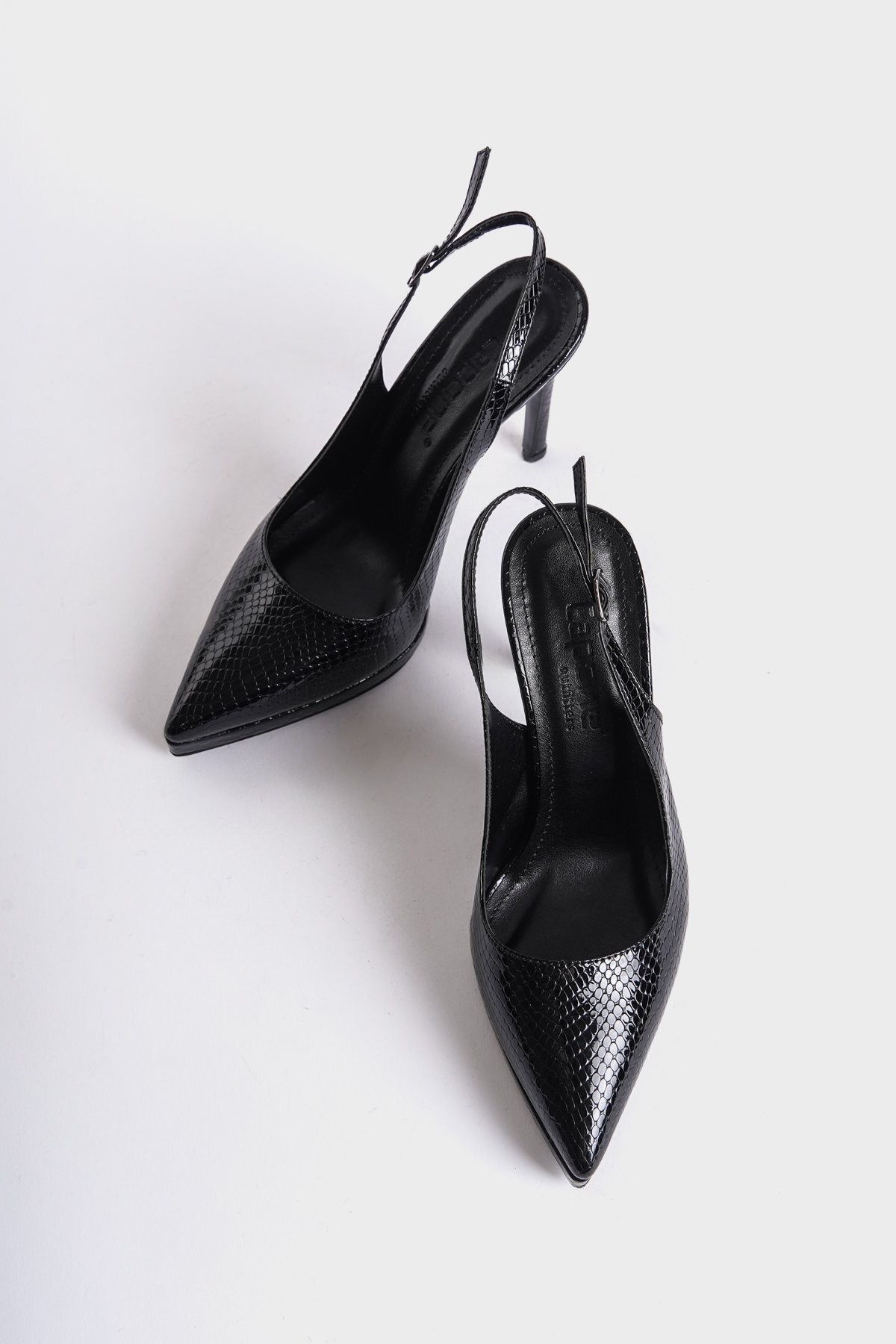 Capone Open Back Pointed Toe High Heeled Women Metallic Black Platform Shoes
