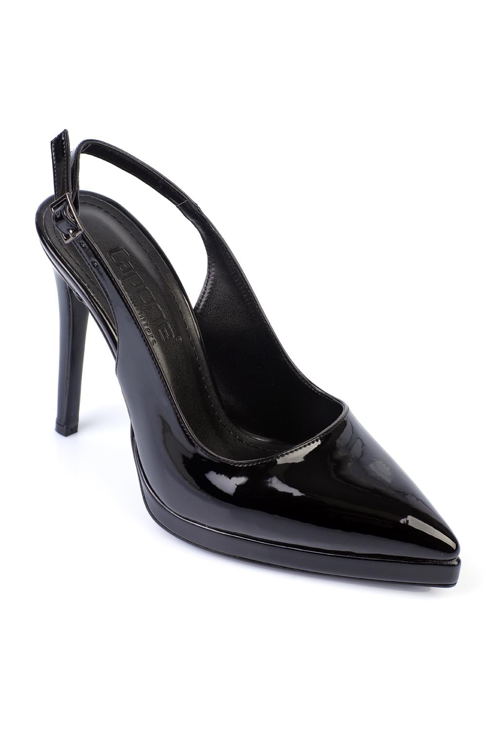 Capone Open Back Pointed Toe High Heeled Women Patent Black Platform Shoes