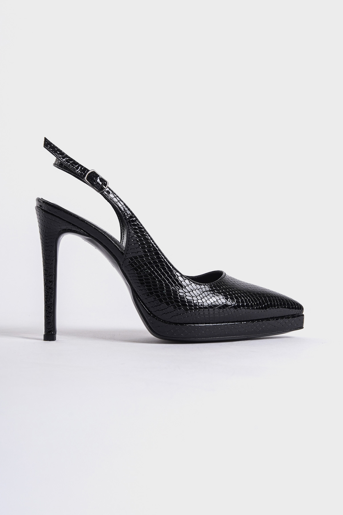 Capone Open Back Pointed Toe High Heeled Women Metallic Black Platform Shoes