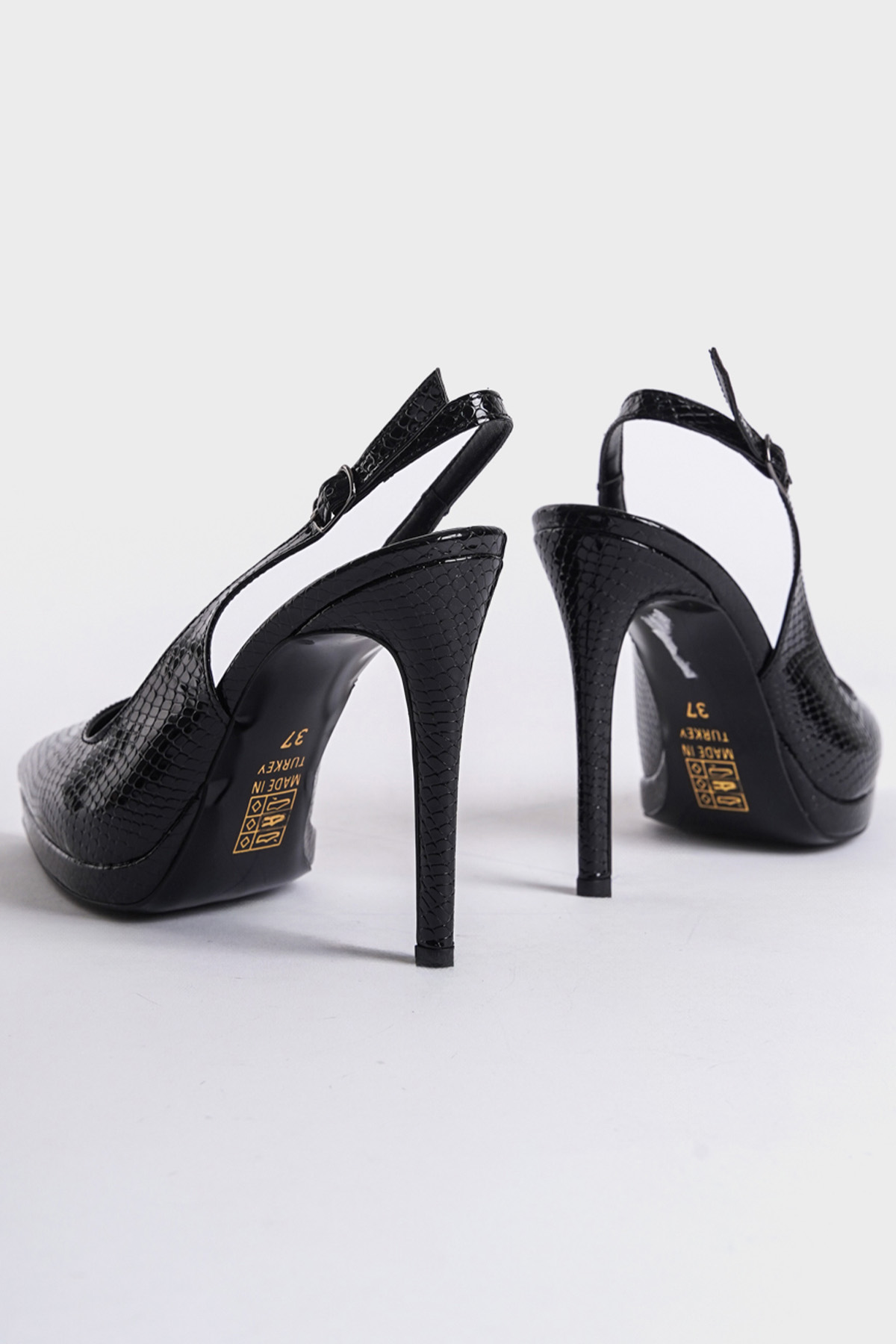Capone Open Back Pointed Toe High Heeled Women Metallic Black Platform Shoes