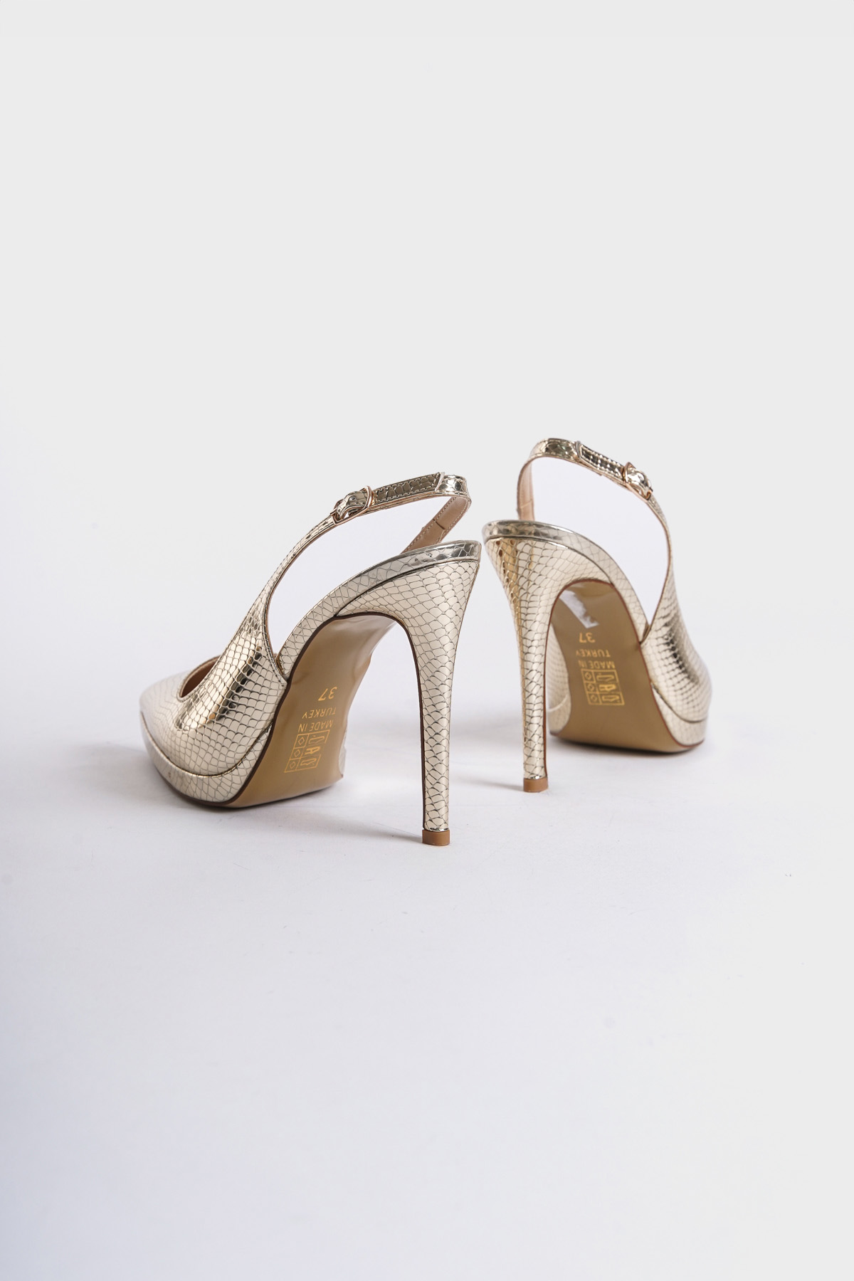 Capone Open Back Pointed Toe High Heeled Women Metallic Gold Platform Shoes