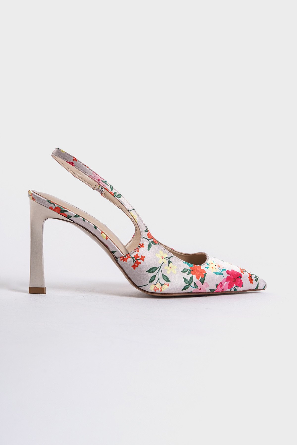Capone Open Back Pointed Toe High Heeled Flower Patterned Women Beige Shoes