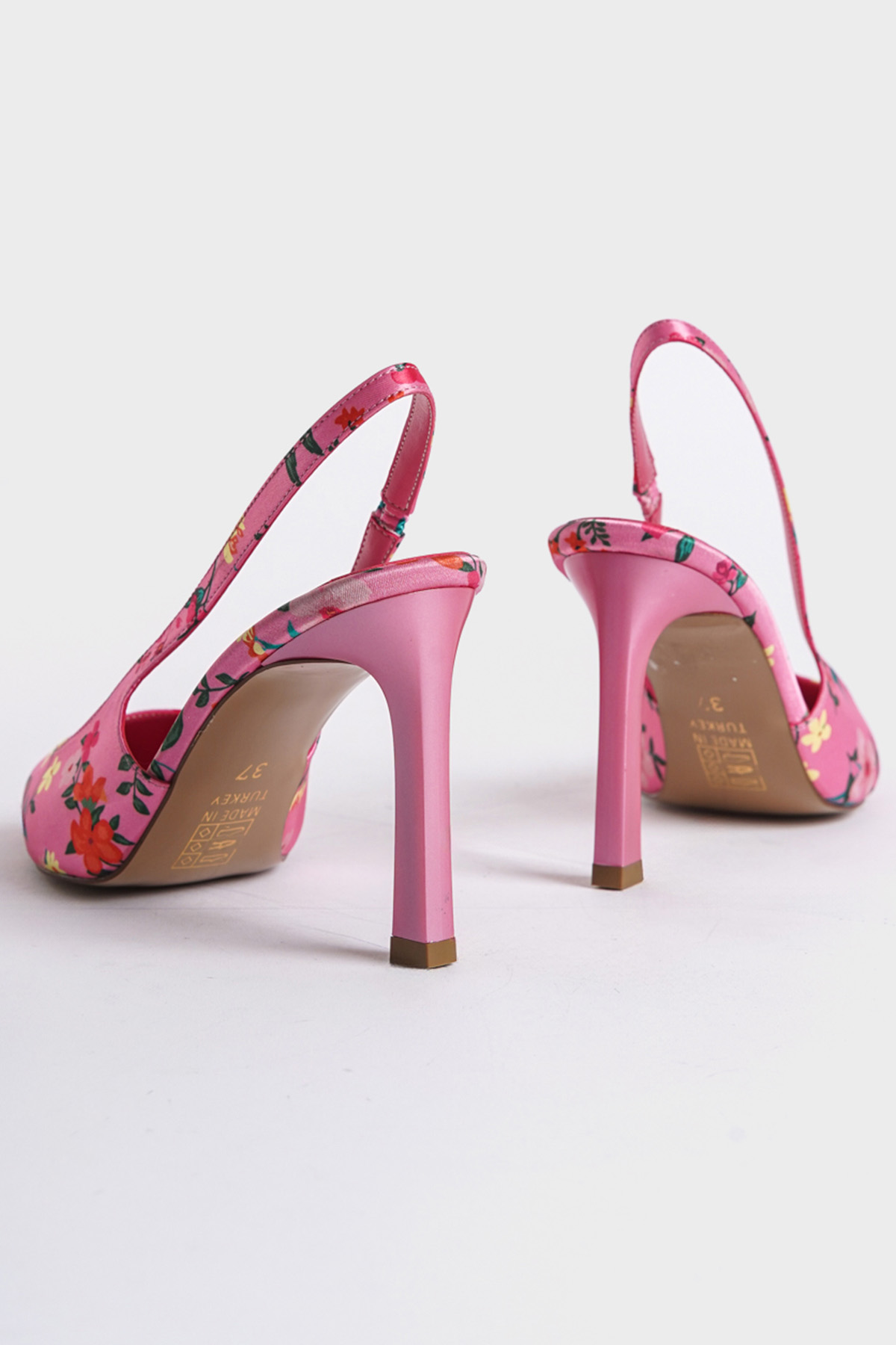 Capone Open Back Pointed Toe High Heeled Flower Patterned Women Fuchsia Shoes