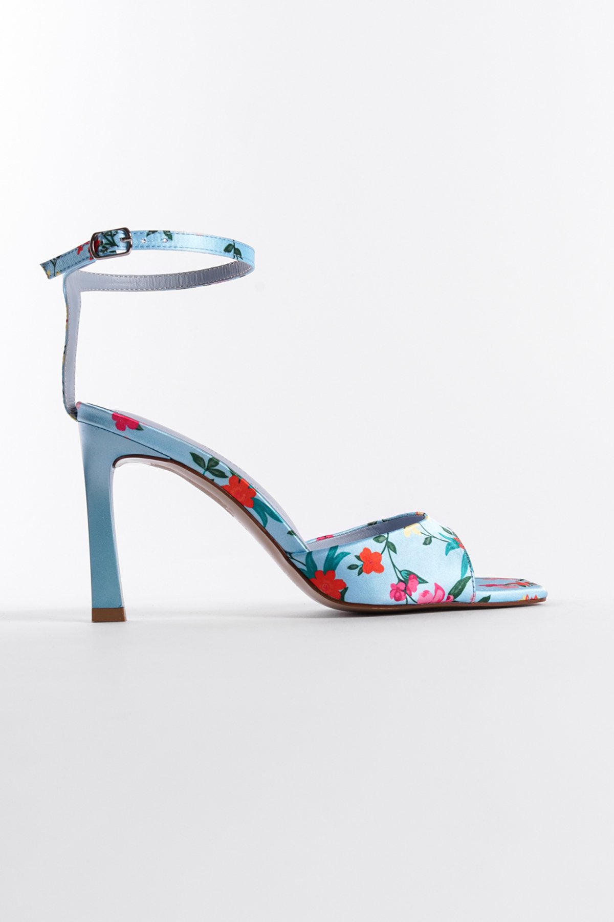 Capone Open Back Pointed Toe High Heeled Flower Patterned Women Blue Shoes