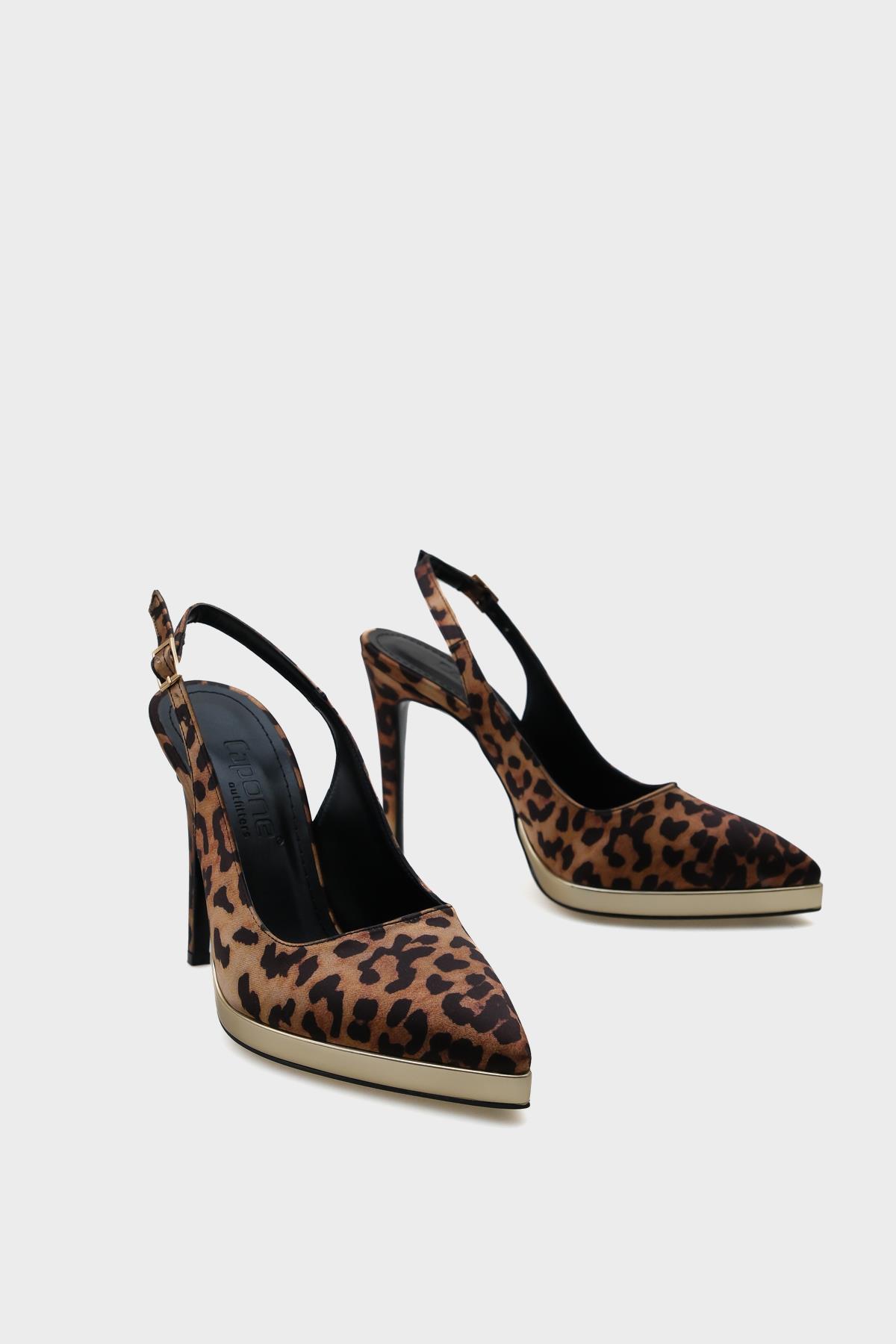 Capone Open Back Pointed Toe High Heeled Women Leopard Platform Shoes