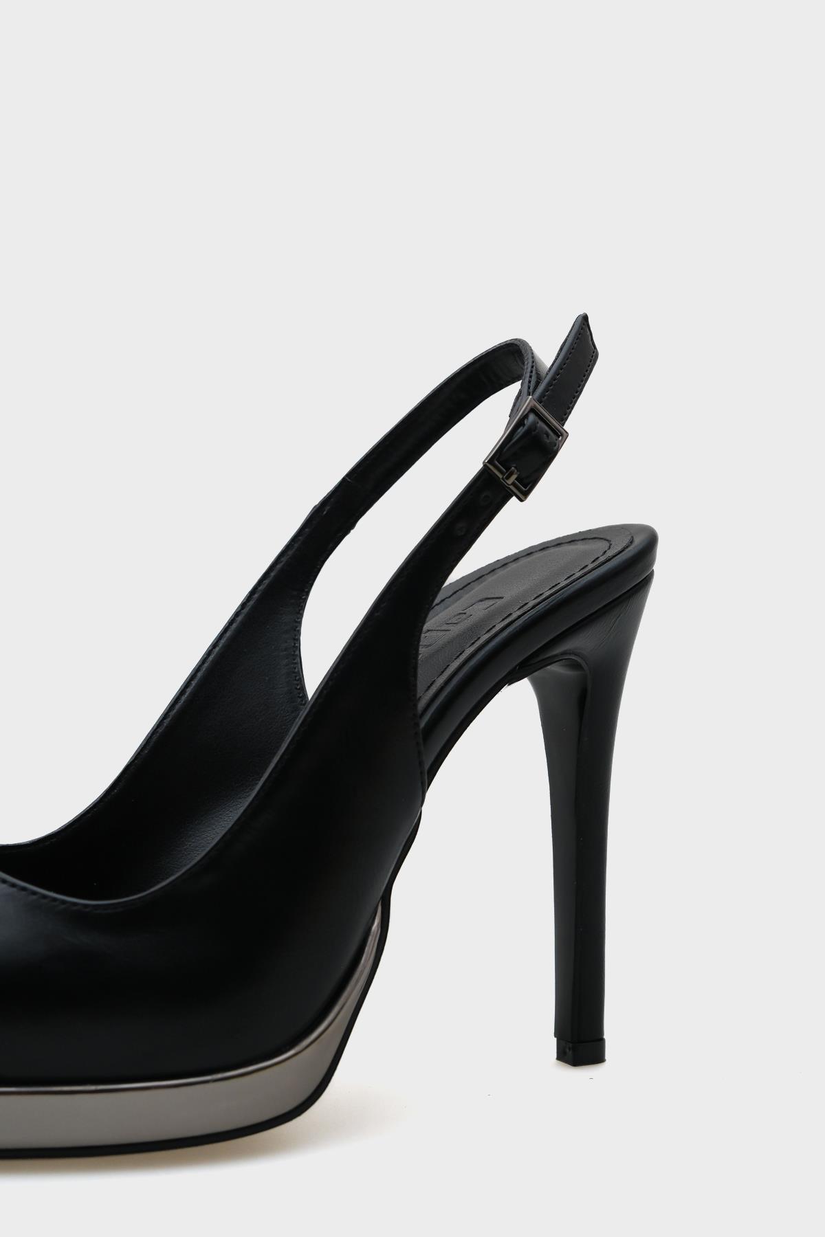 Capone Open Back Pointed Toe High Heeled Women Black Platinum Platform Shoes