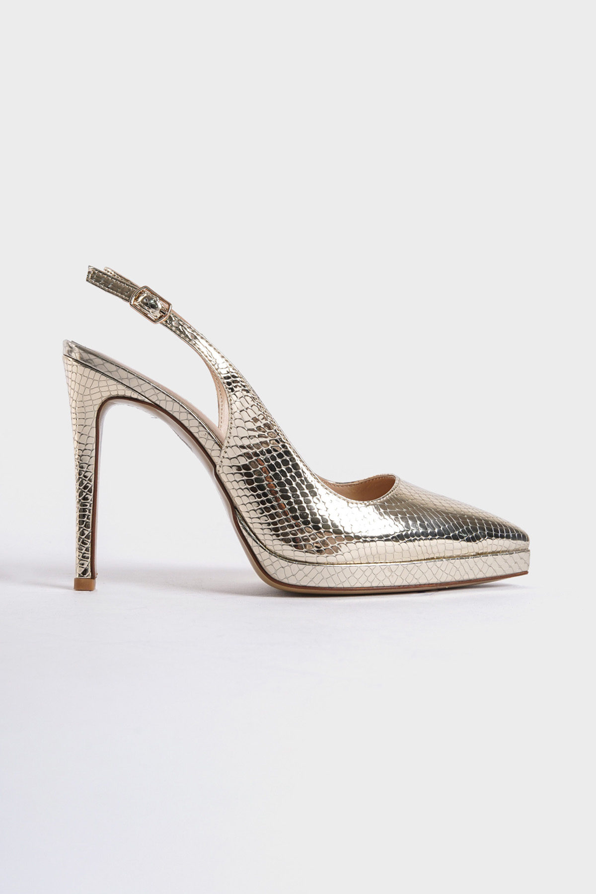 Capone Open Back Pointed Toe High Heeled Women Metallic Gold Platform Shoes