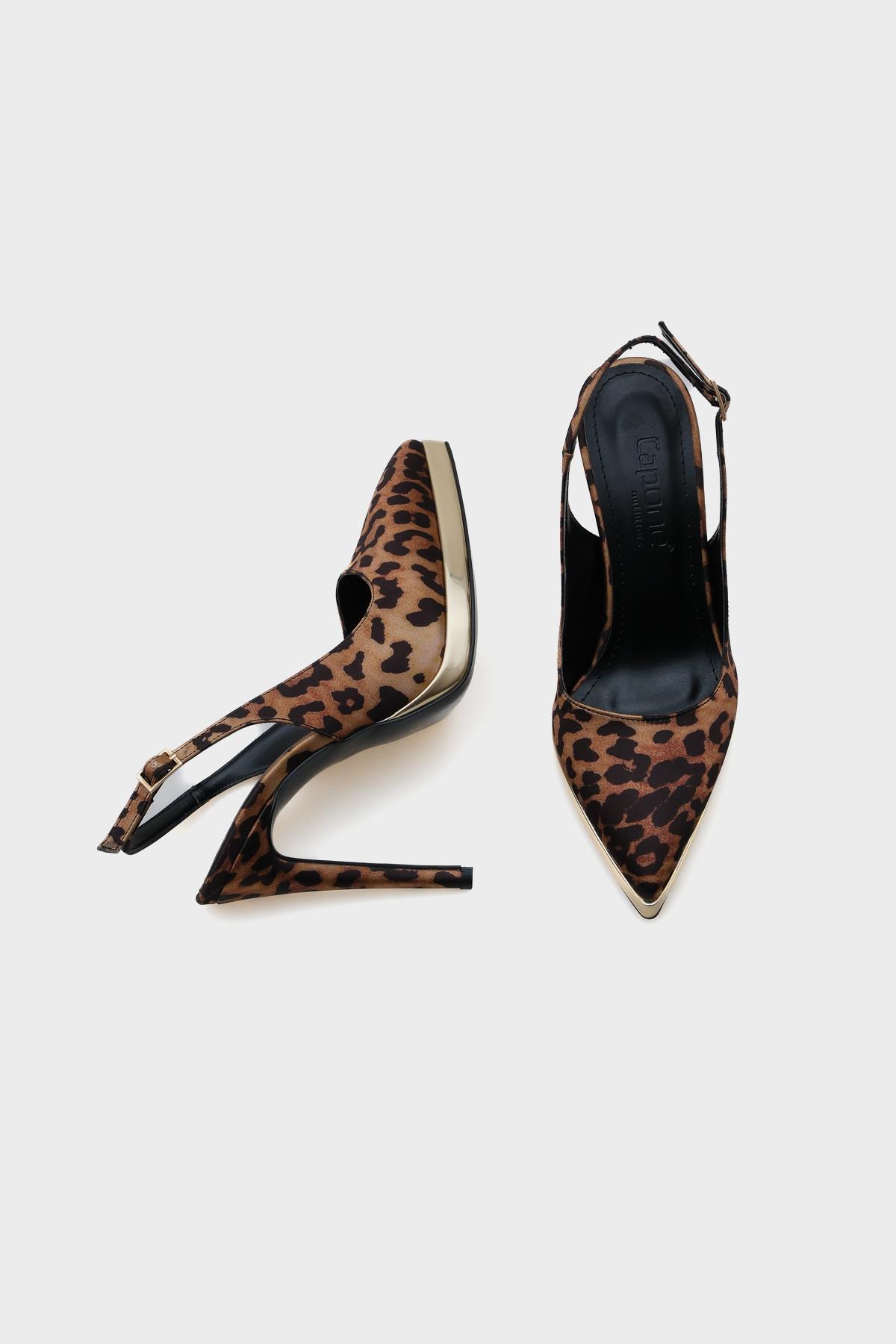 Capone Open Back Pointed Toe High Heeled Women Leopard Platform Shoes