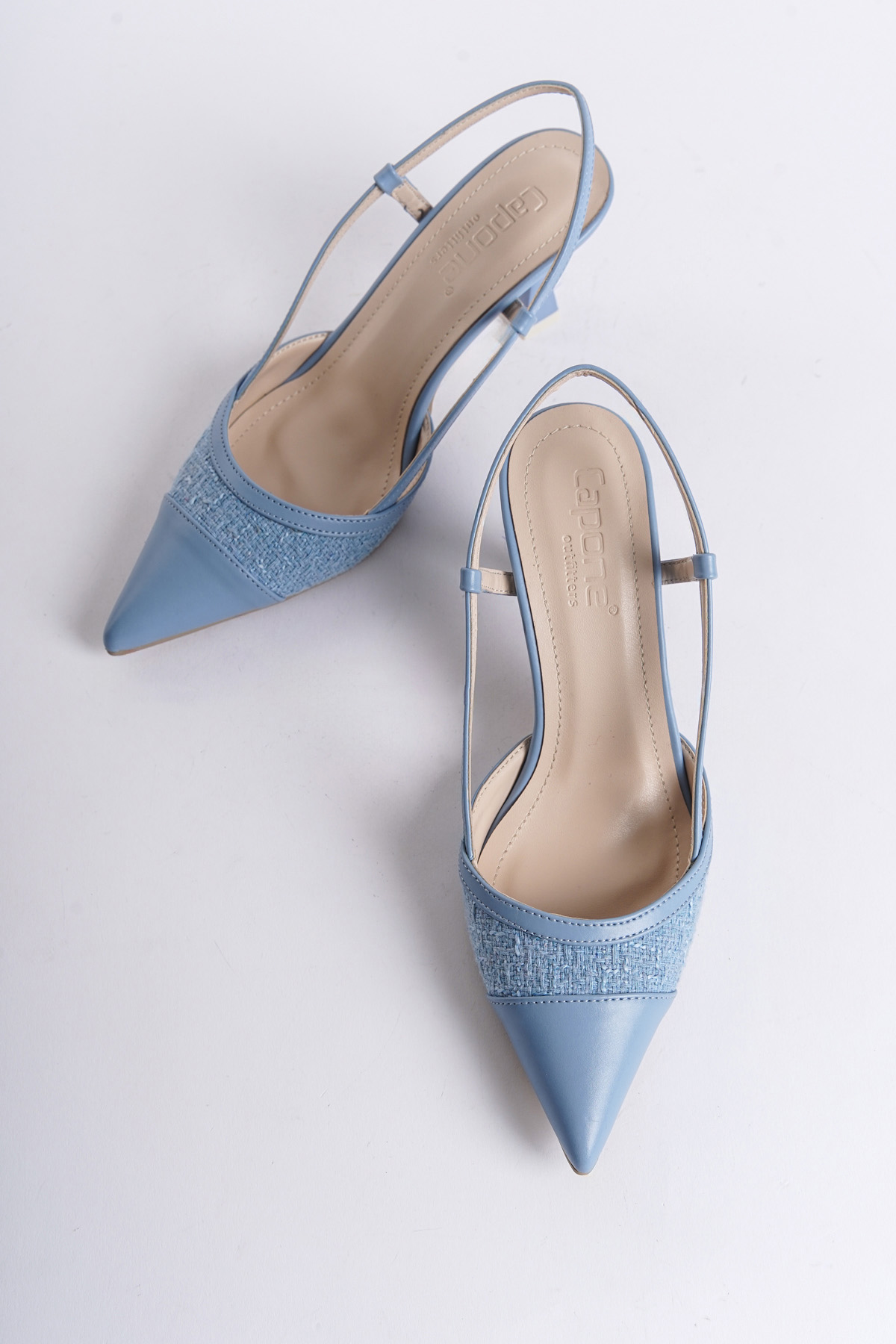 Capone Open Back Pointed Toe Mid Heel Women Blue Shoes