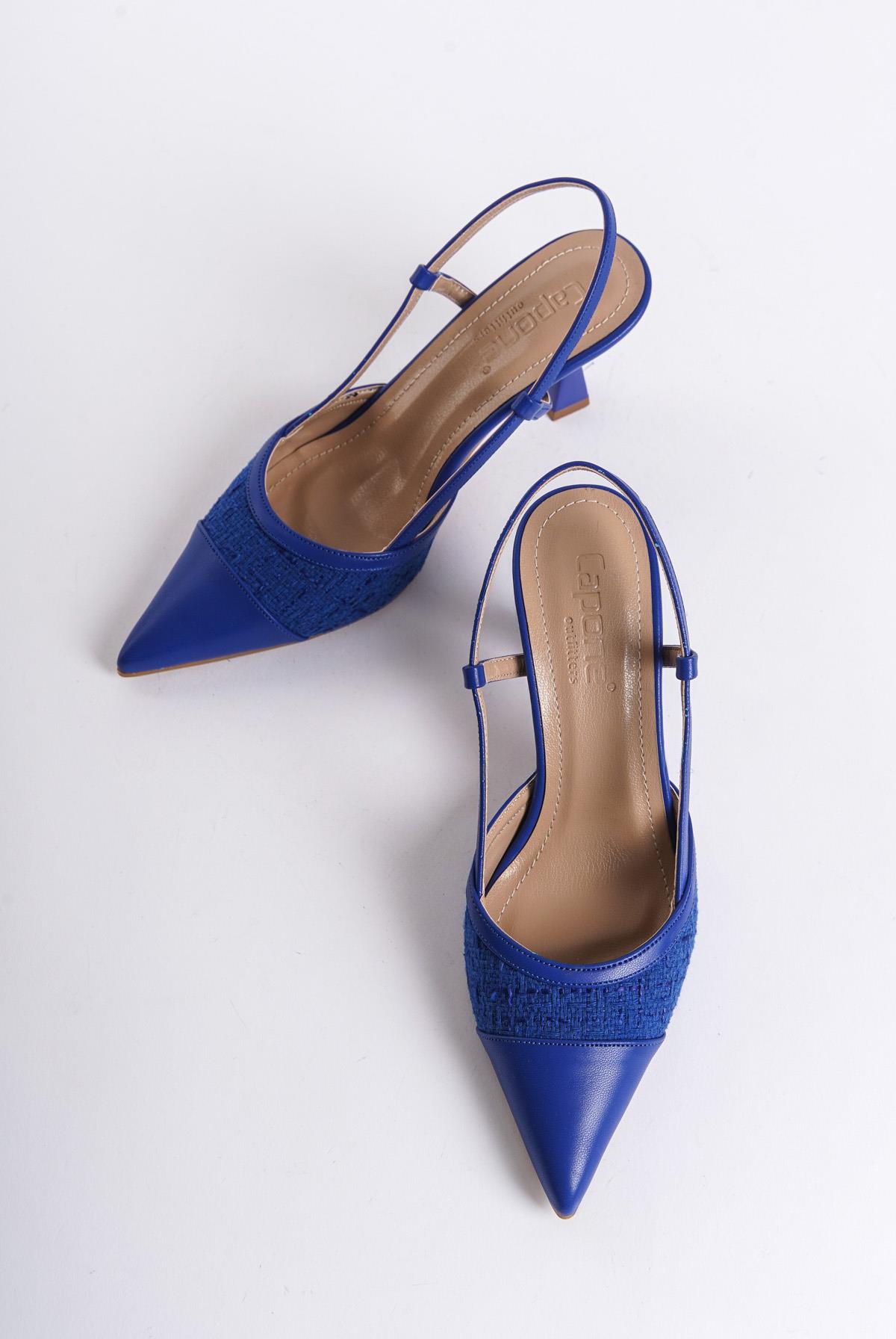 Capone Open Back Pointed Toe Mid Heel Women Royal Blue Shoes