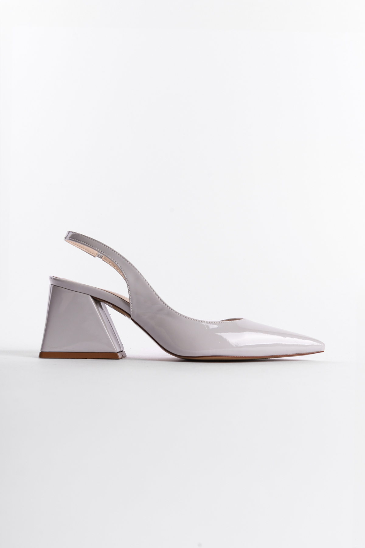 Capone Open Back Pointed Toe Mid Heel Patent Leather Women Grey Shoes