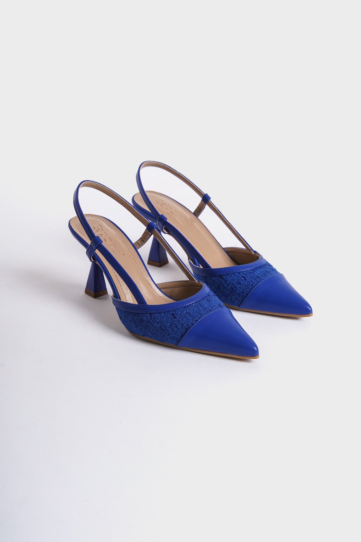 Capone Open Back Pointed Toe Mid Heel Women Royal Blue Shoes