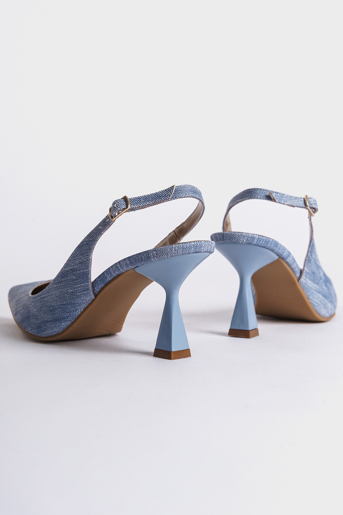 Capone Open Back Pointed Toe Mid Heeled Women Blue Shoes