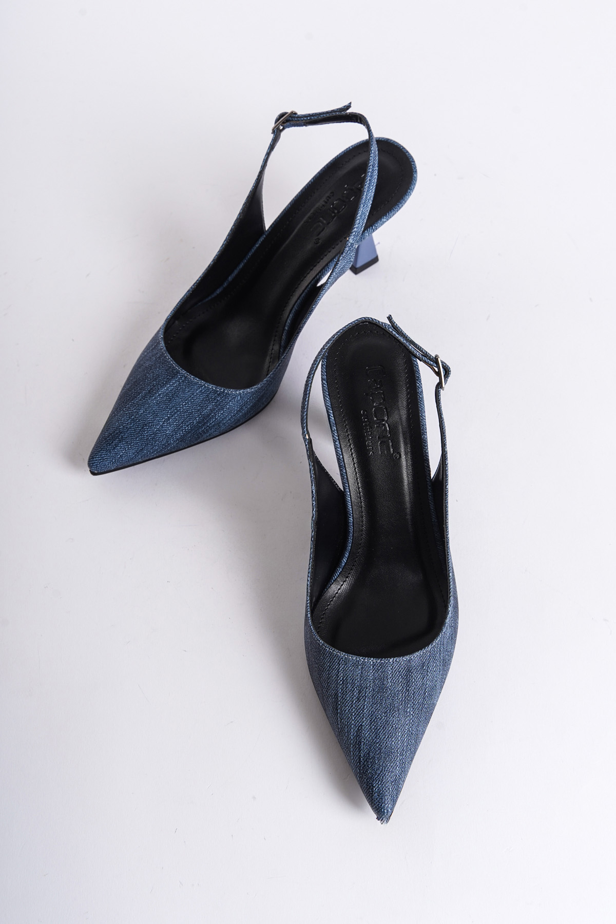Capone Open Back Pointed Toe Mid Heeled Women Blue Shoes