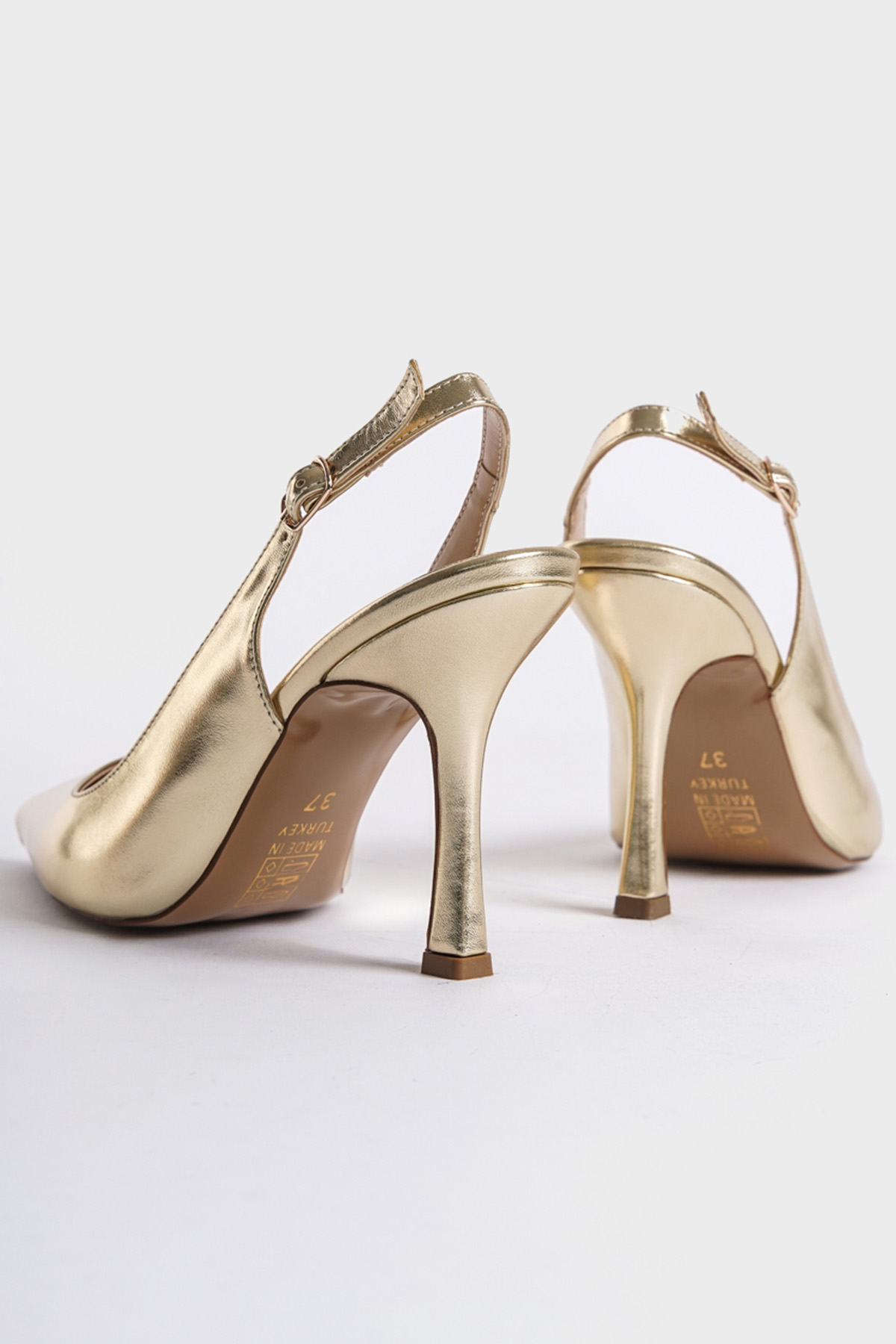 Capone Open Back Pointed Toe Mid Heeled Women Metallic Gold Shoes