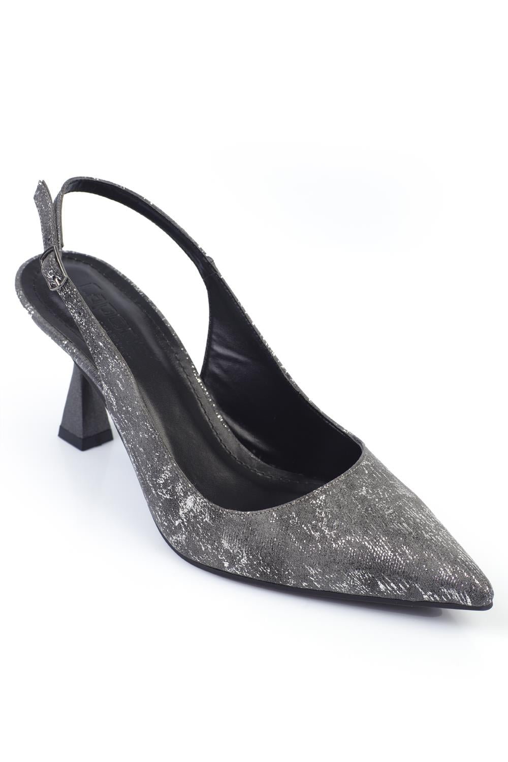 Capone Open Back Pointed Toe Mid Heeled Women Black Shoes