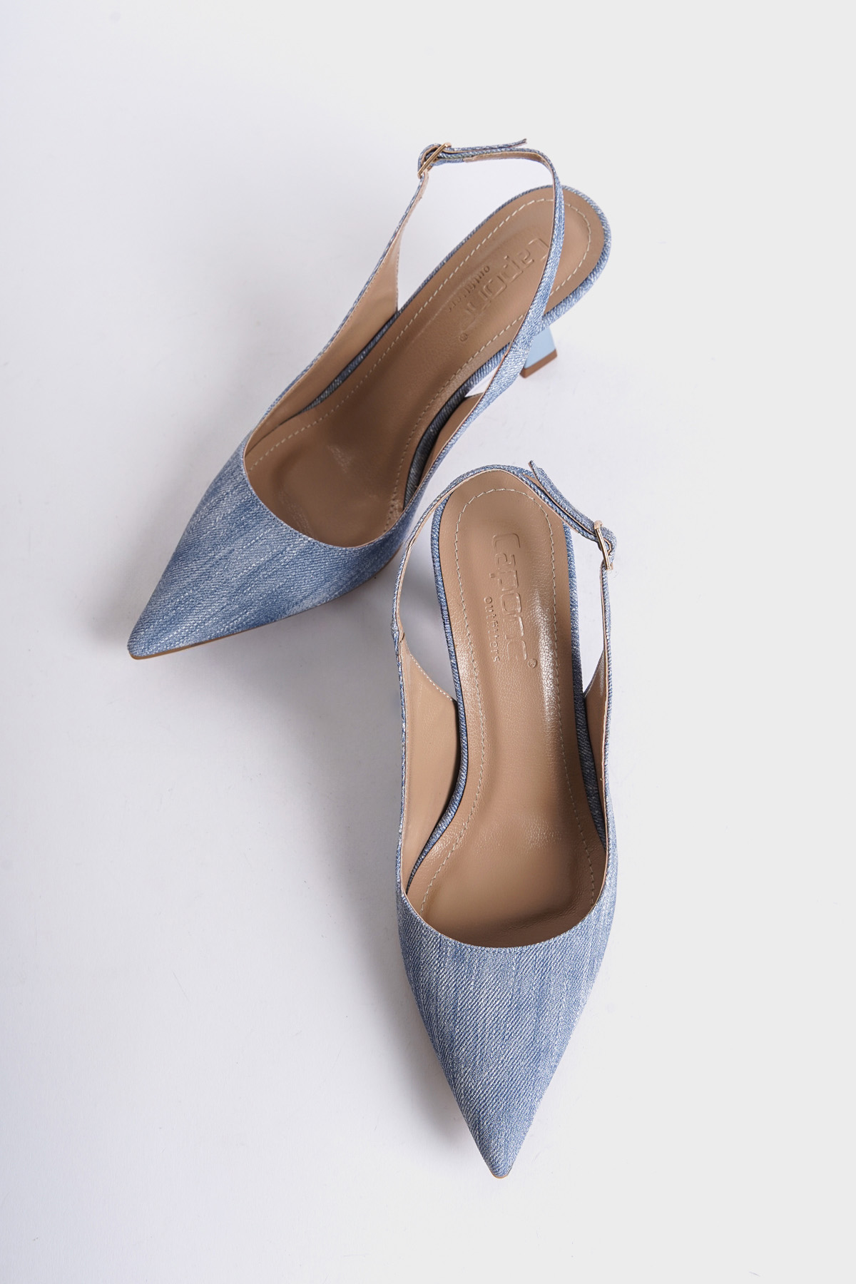 Capone Open Back Pointed Toe Mid Heeled Women Blue Shoes