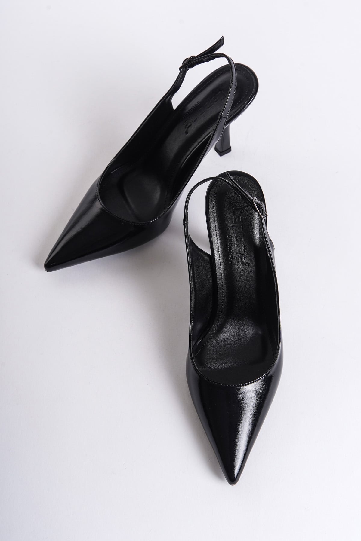 Capone Open Back Pointed Toe Mid Heeled Women Metallic Black Shoes