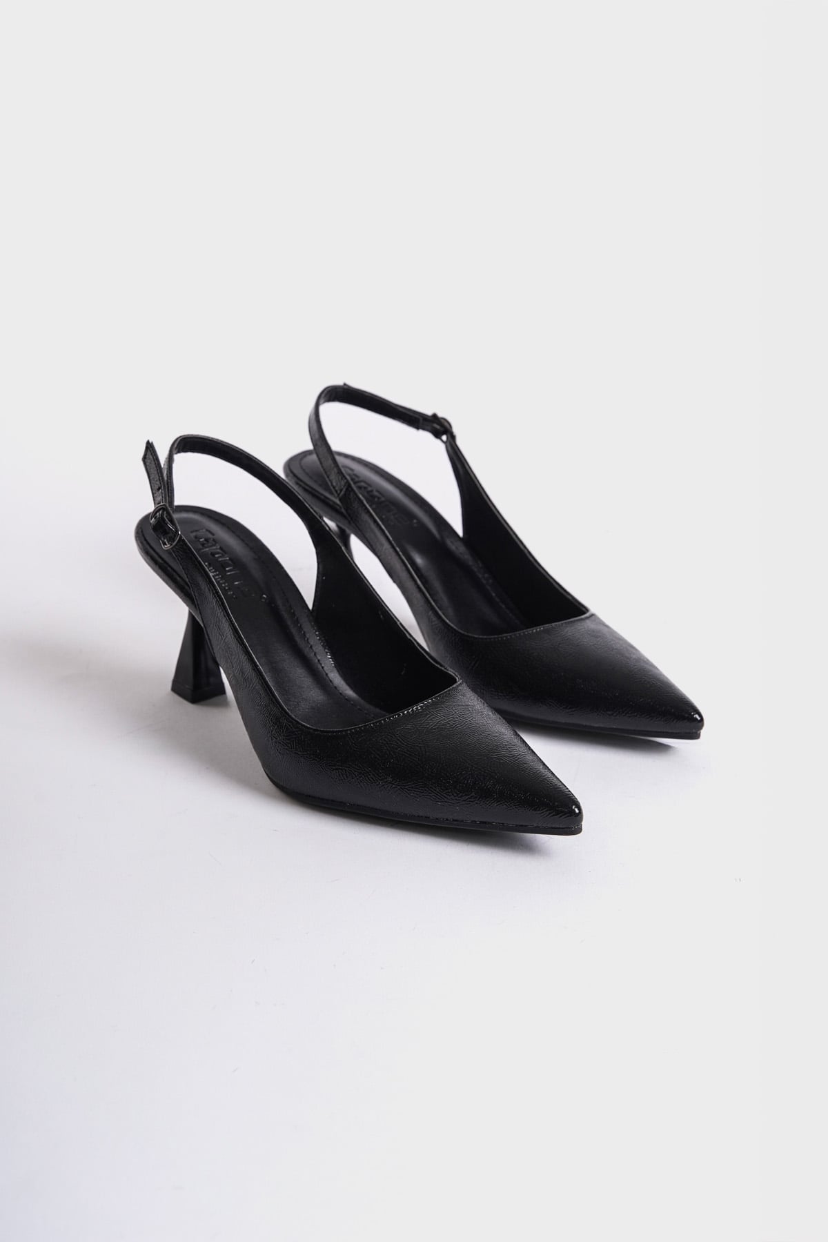 Capone Open Back Pointed Toe Mid Heeled Women Black Shoes