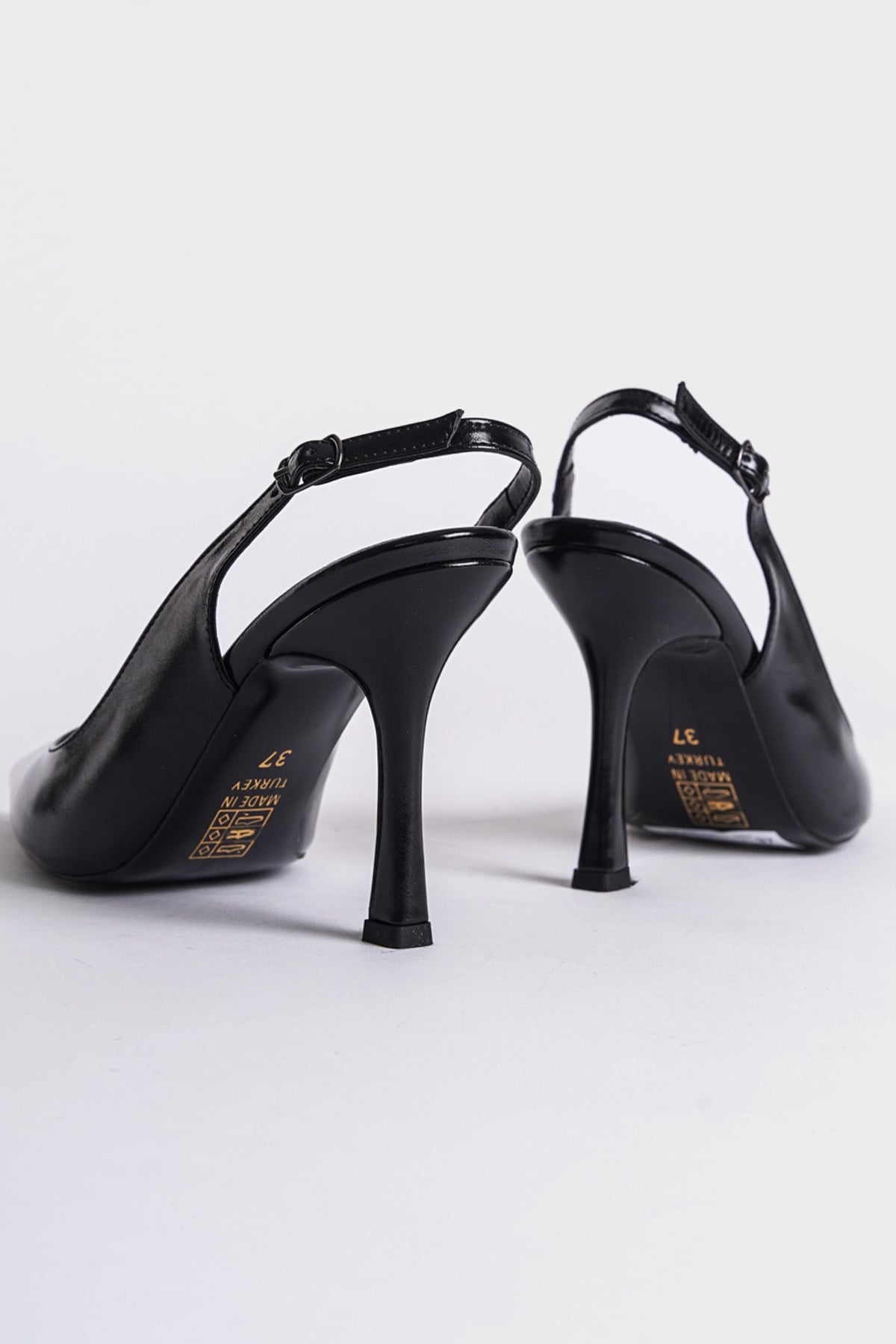 Capone Open Back Pointed Toe Mid Heeled Women Metallic Black Shoes