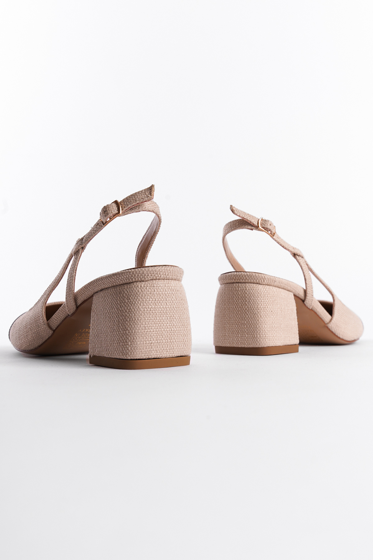 Capone Open Back Round Toe Thick Heeled Women Beige Shoes