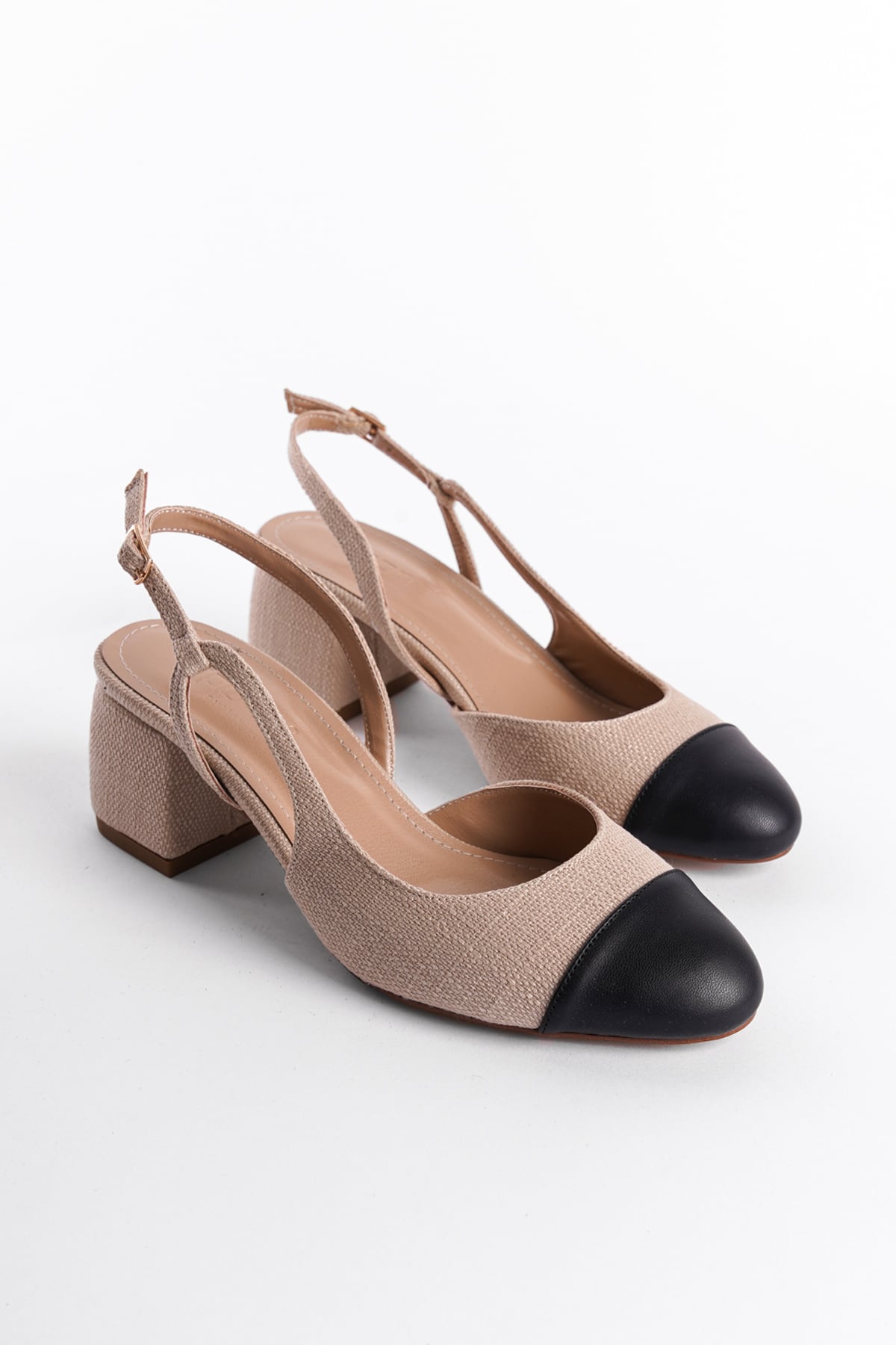 Capone Open Back Round Toe Thick Heeled Women Beige Shoes