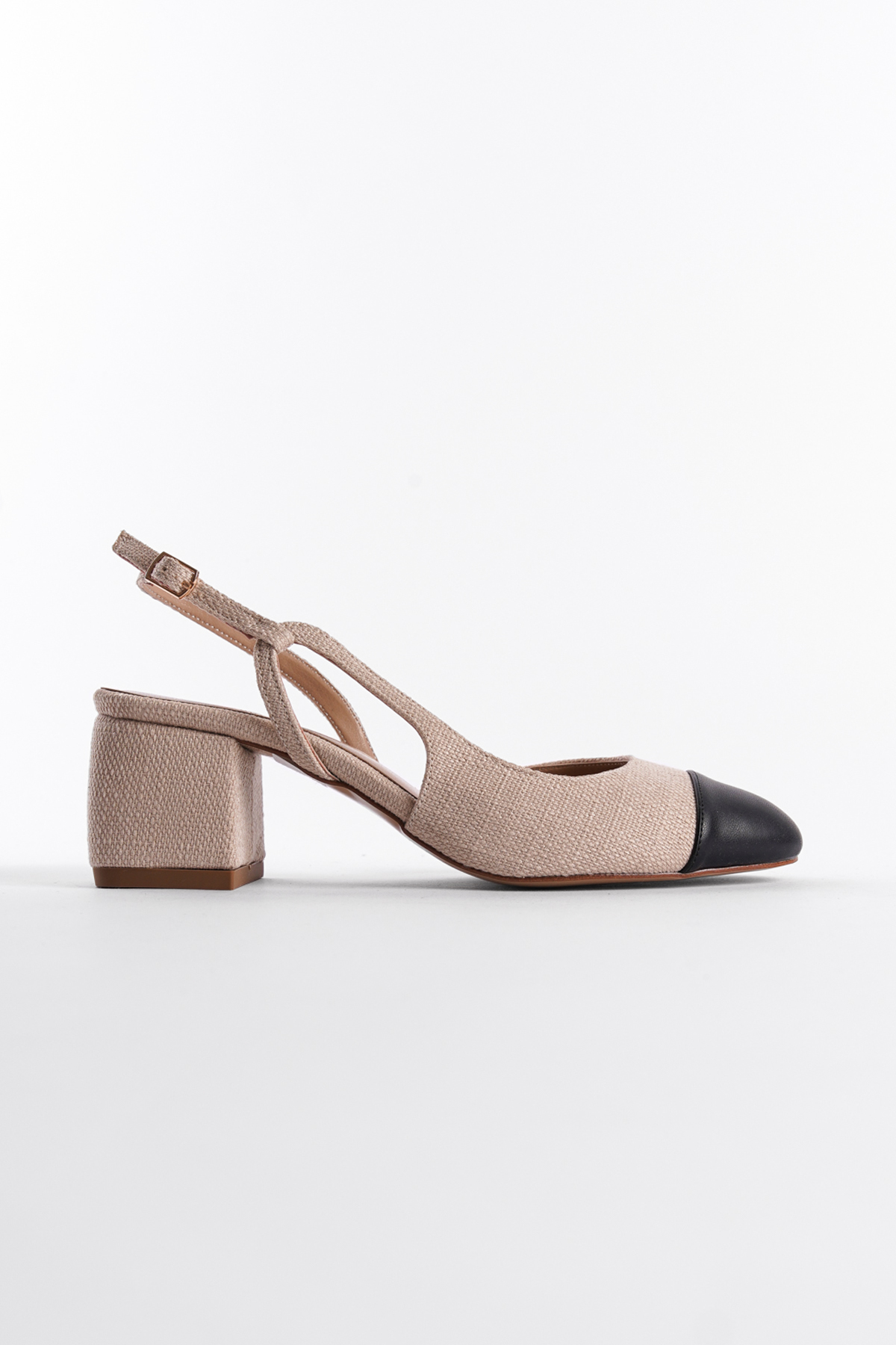Capone Open Back Round Toe Thick Heeled Women Beige Shoes