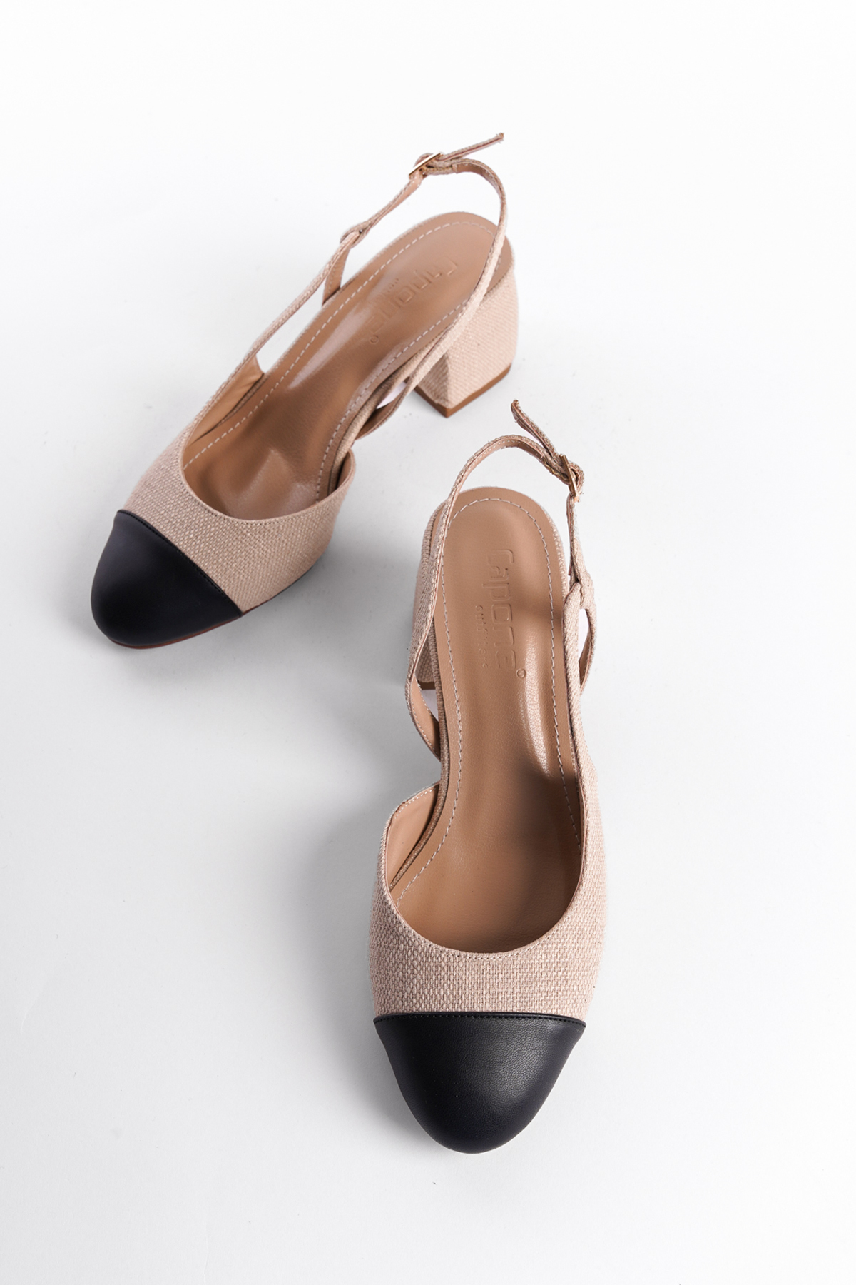 Capone Open Back Round Toe Thick Heeled Women Beige Shoes
