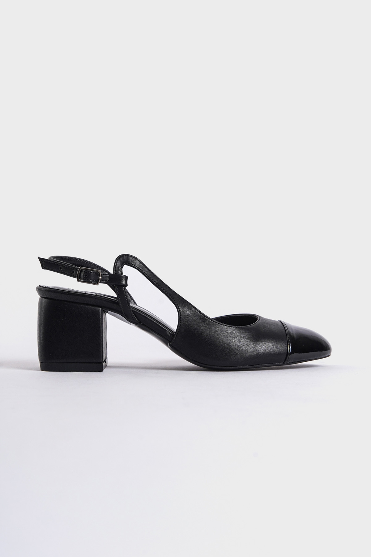 Capone Open Back Round Toe Thick Heeled Women Black Shoes