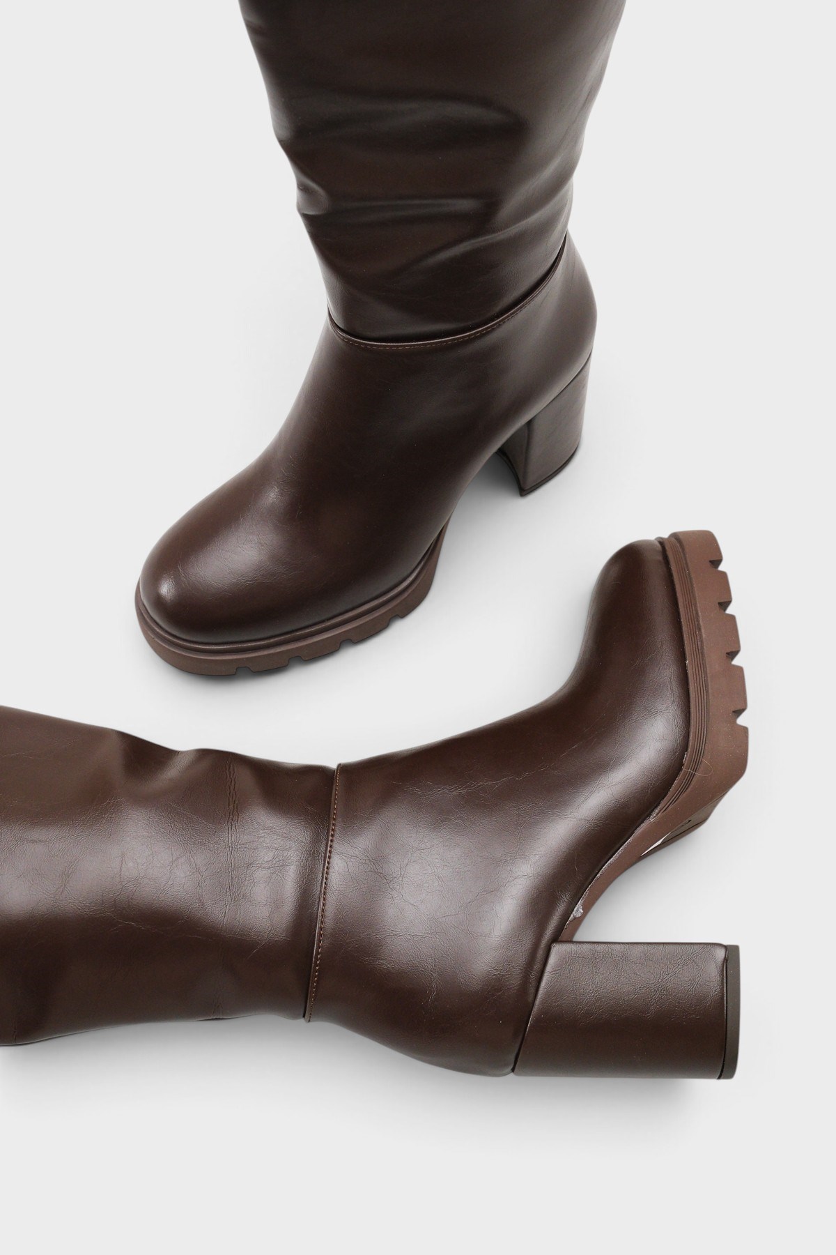 Capone Ophelia Side Zip Round Toe Track Sole Chunky Heel Casual Women Brown Boot