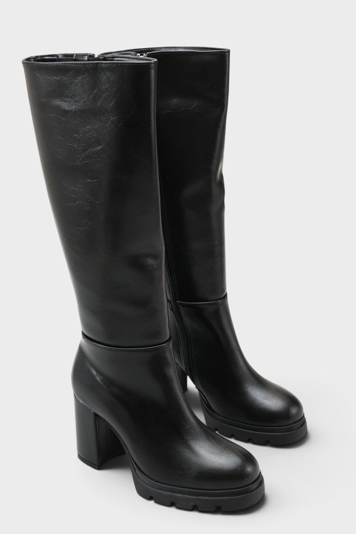 Capone Ophelia Side Zip Round Toe Track Sole Chunky Heel Casual Women Black Boot