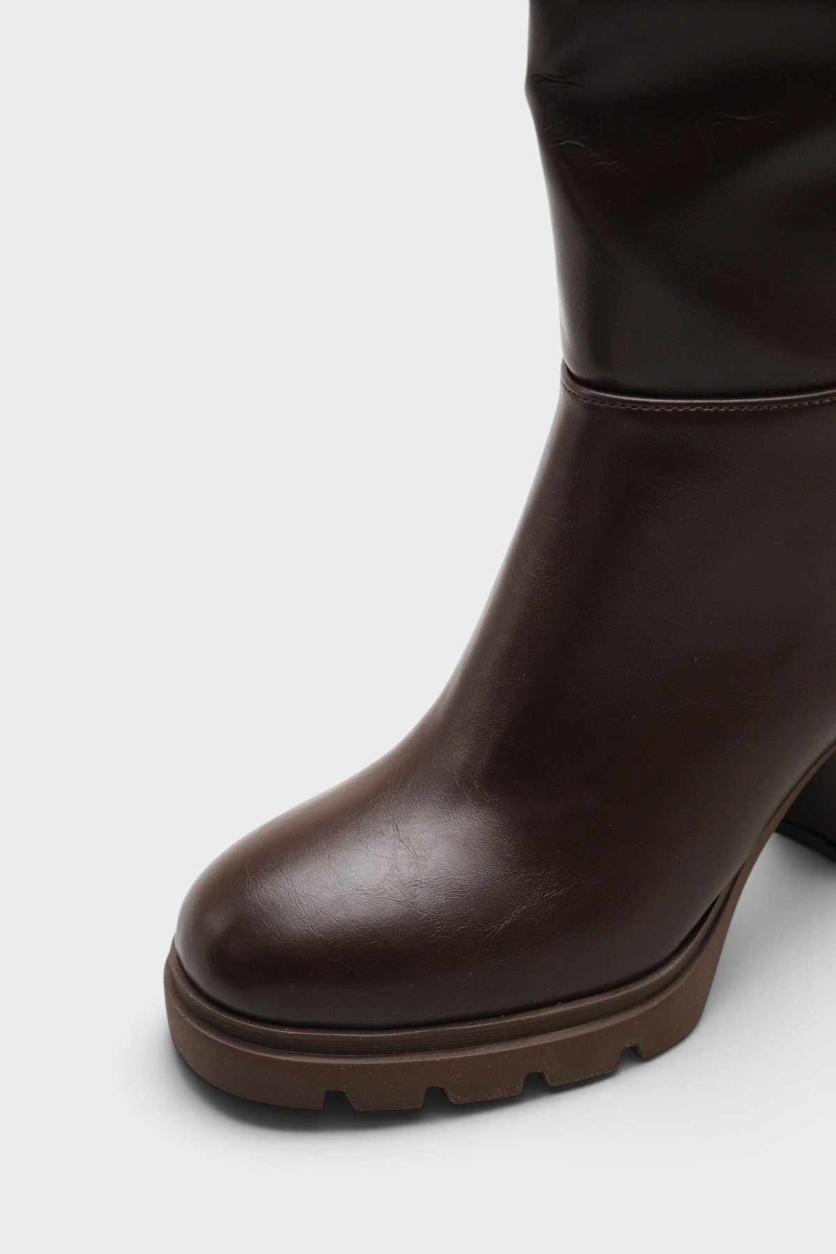 Capone Ophelia Side Zip Round Toe Track Sole Chunky Heel Casual Women Brown Boot