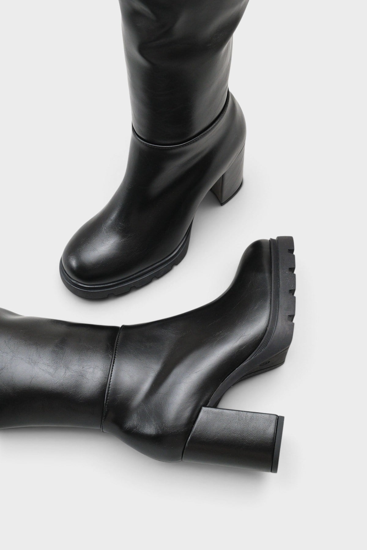 Capone Ophelia Side Zip Round Toe Track Sole Chunky Heel Casual Women Black Boot