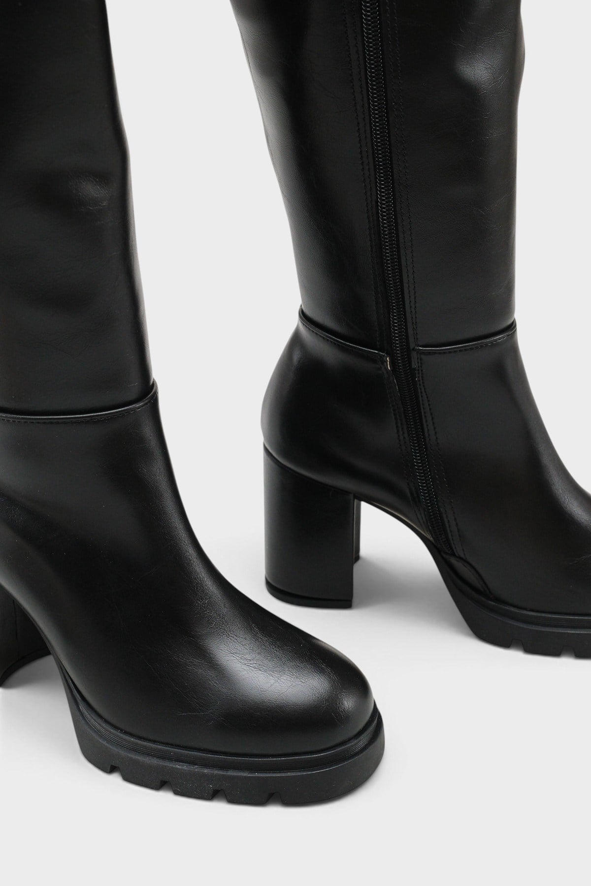 Capone Ophelia Side Zip Round Toe Track Sole Chunky Heel Casual Women Black Boot