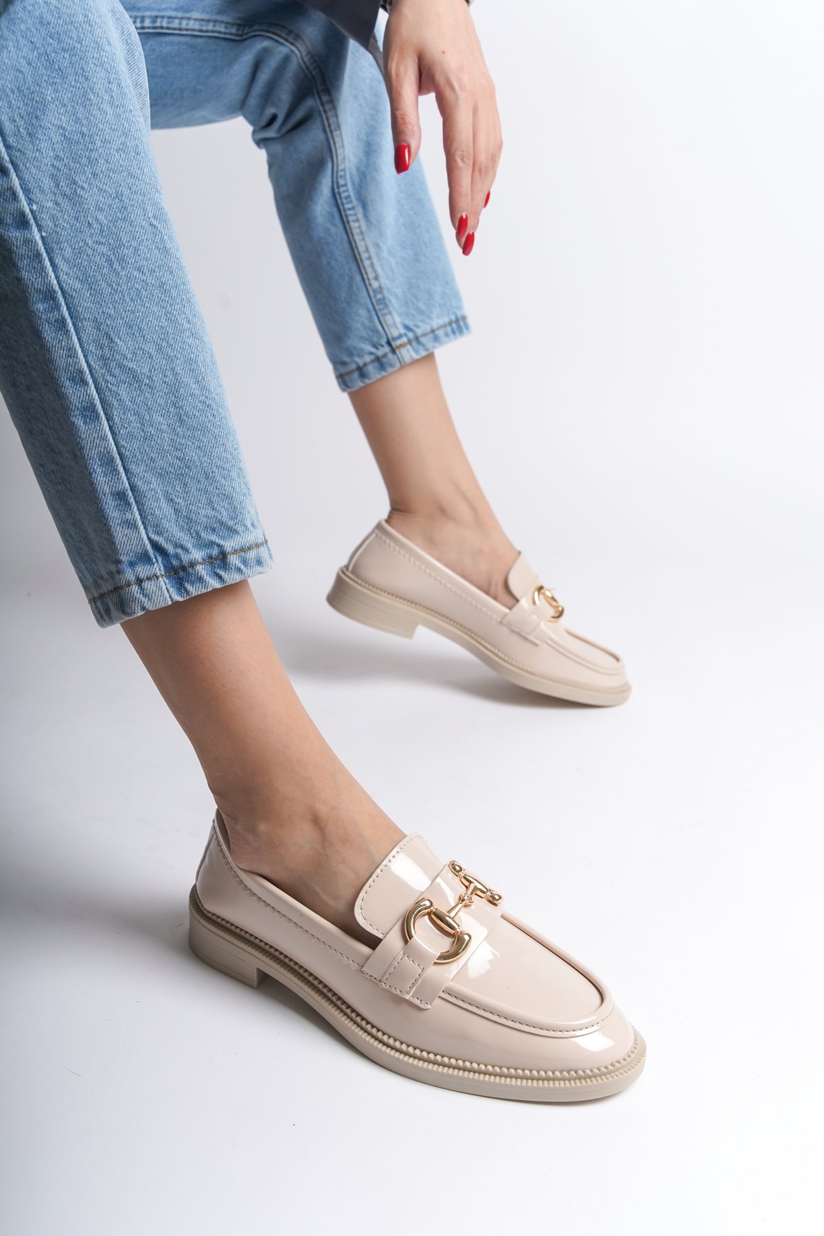 Capone Outfitters 243 Women Patent Beige Loafer