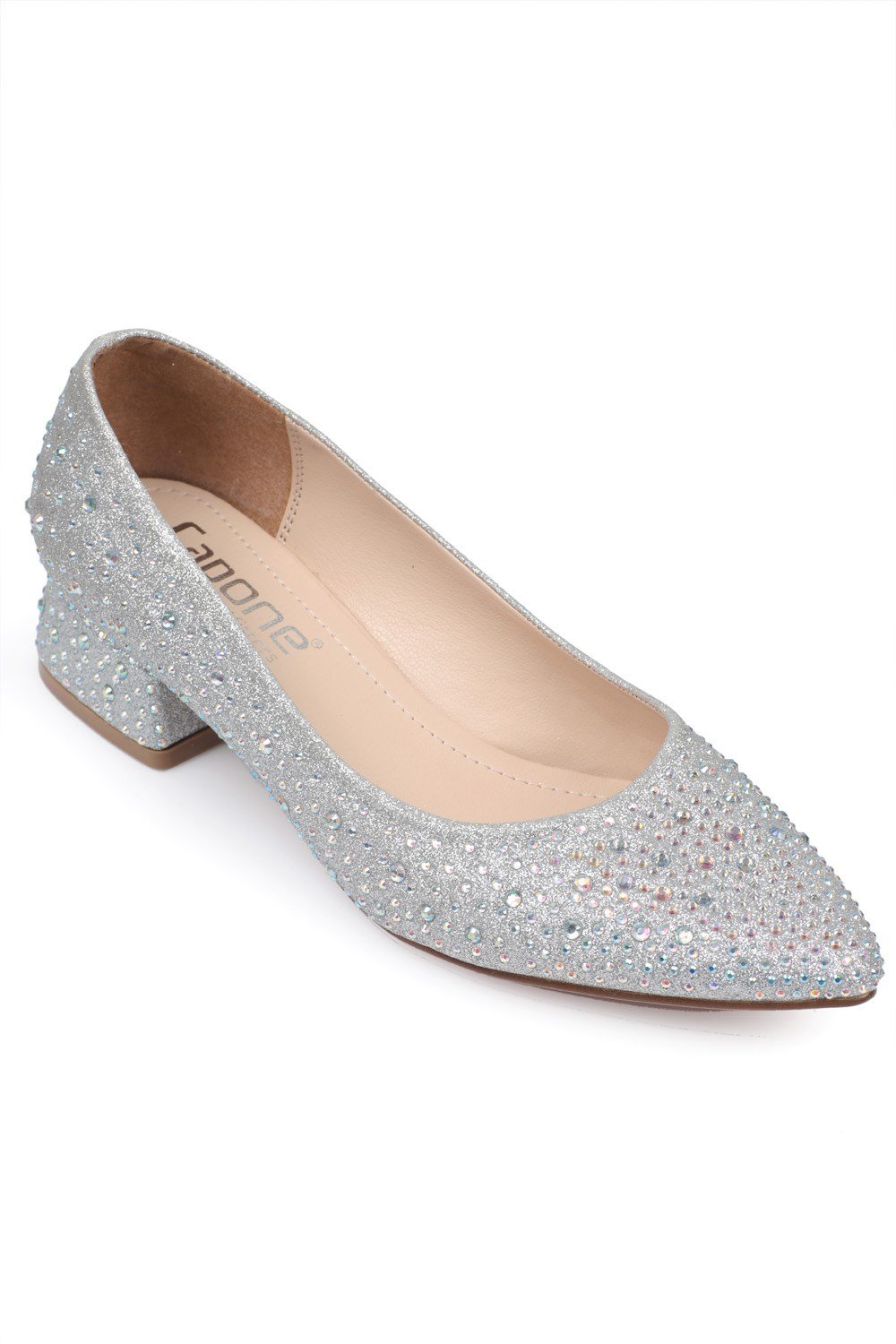 womens silver dress shoes low heel Tiny faceted crystals scattered across fine mesh Silver Dsw Womens Dress Shoes
