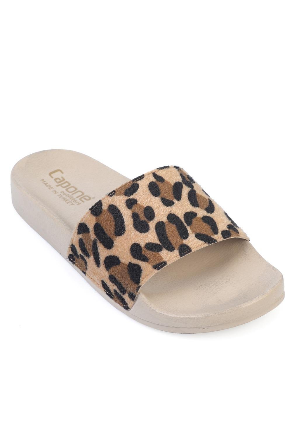 Capone Outfitters 901201 Women Leopard Furry Sandal