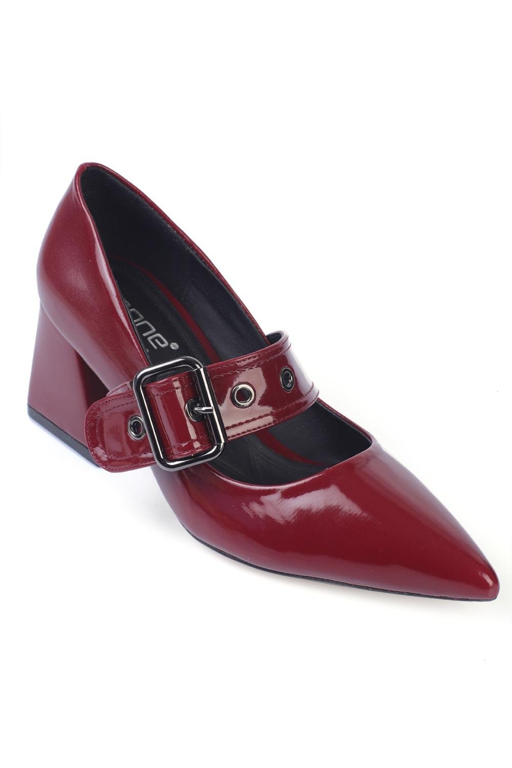 Capone Outfitters F106 Women Patent Burgundy Heeled