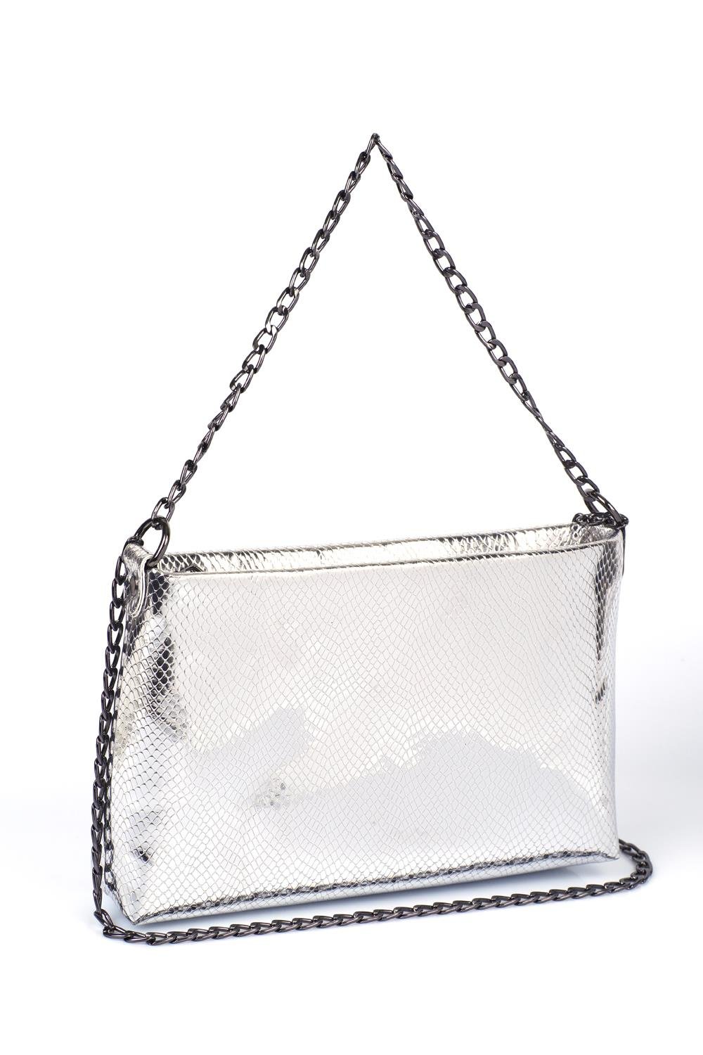 Capone Outfitters MAR01 Women Metallic Silver Shoulder Bag