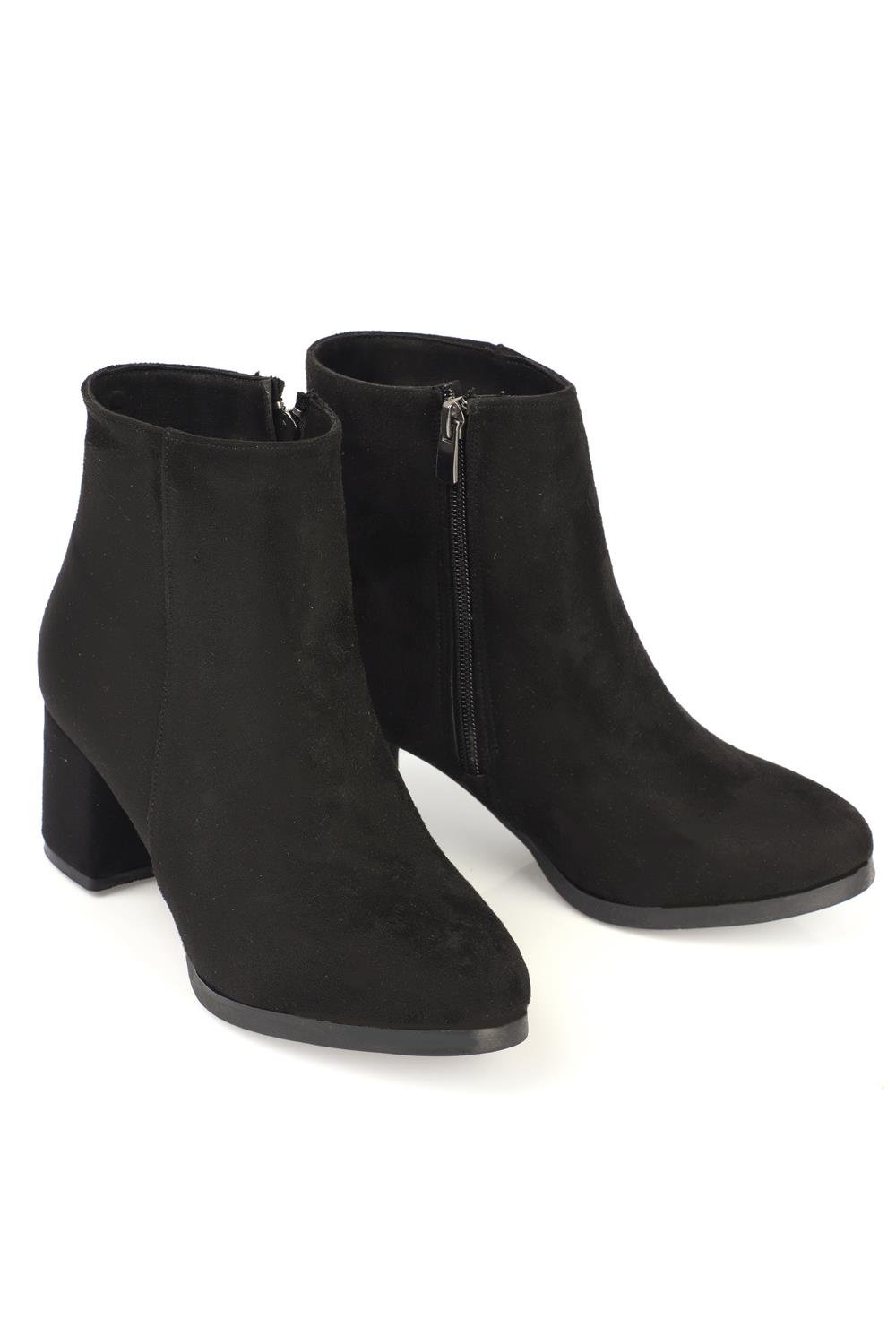 Capone Oval Toe Ankle Height Side Zipper Block Heel Suede Woman Boots