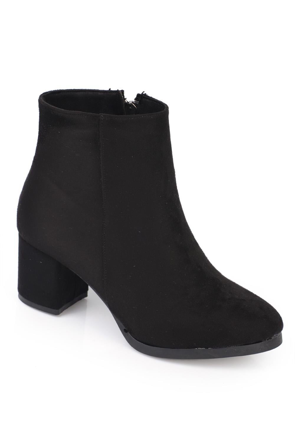 Capone Oval Toe Ankle Height Side Zipper Block Heel Suede Woman Boots