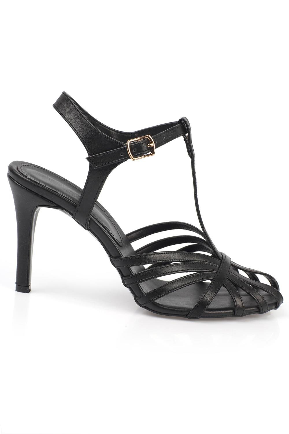 Capone Oval Toe Cage T-Strap Thin Heeled Woman Sandals
