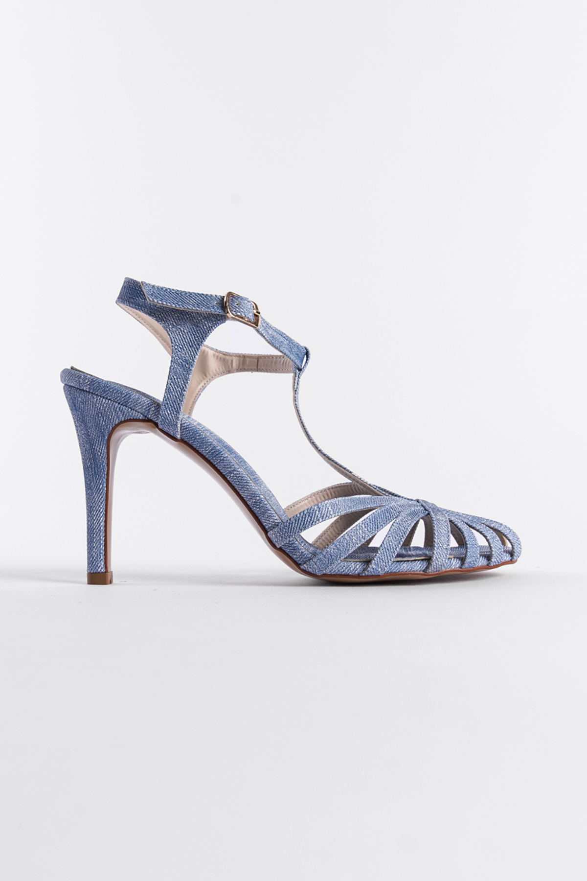 Capone Oval Toe Cage T-Strap Thin Heeled Woman Sandals