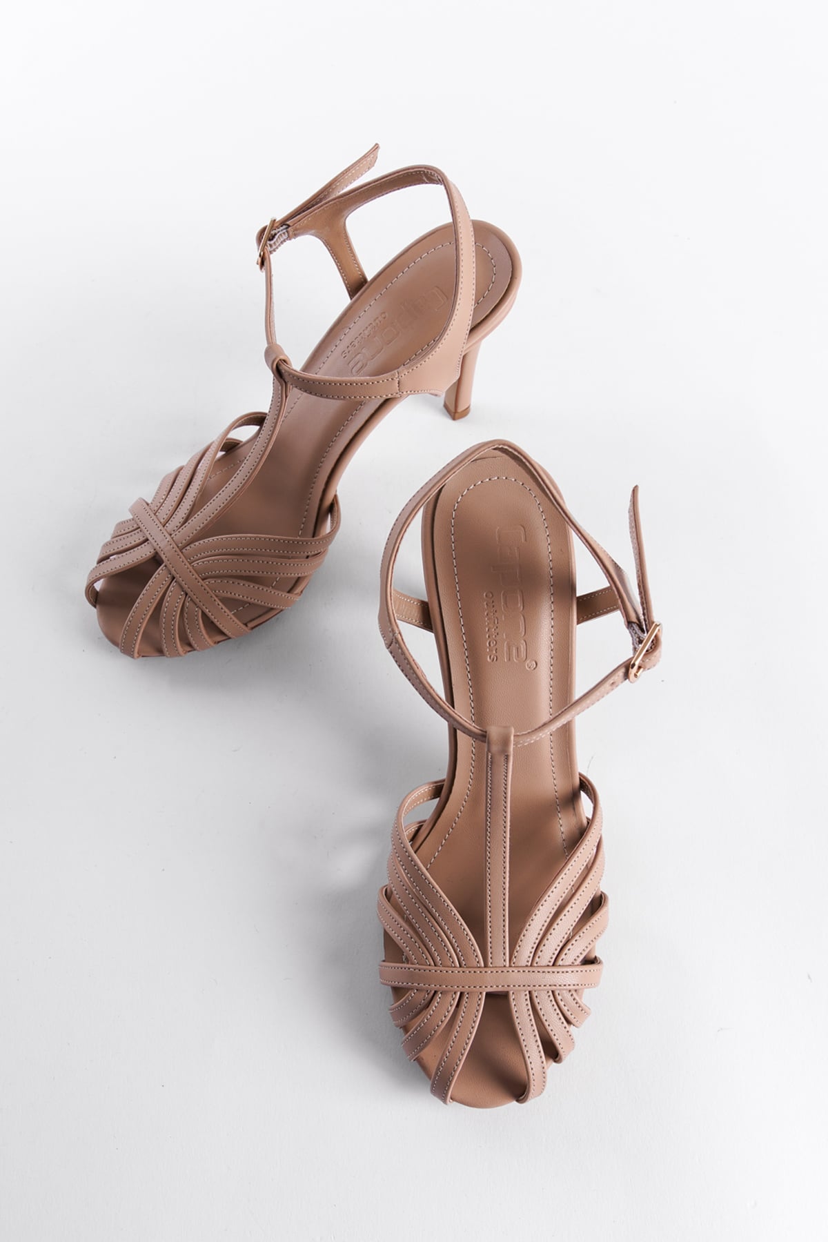 Capone Oval Toe Cage T-Strap Thin Heeled Woman Sandals