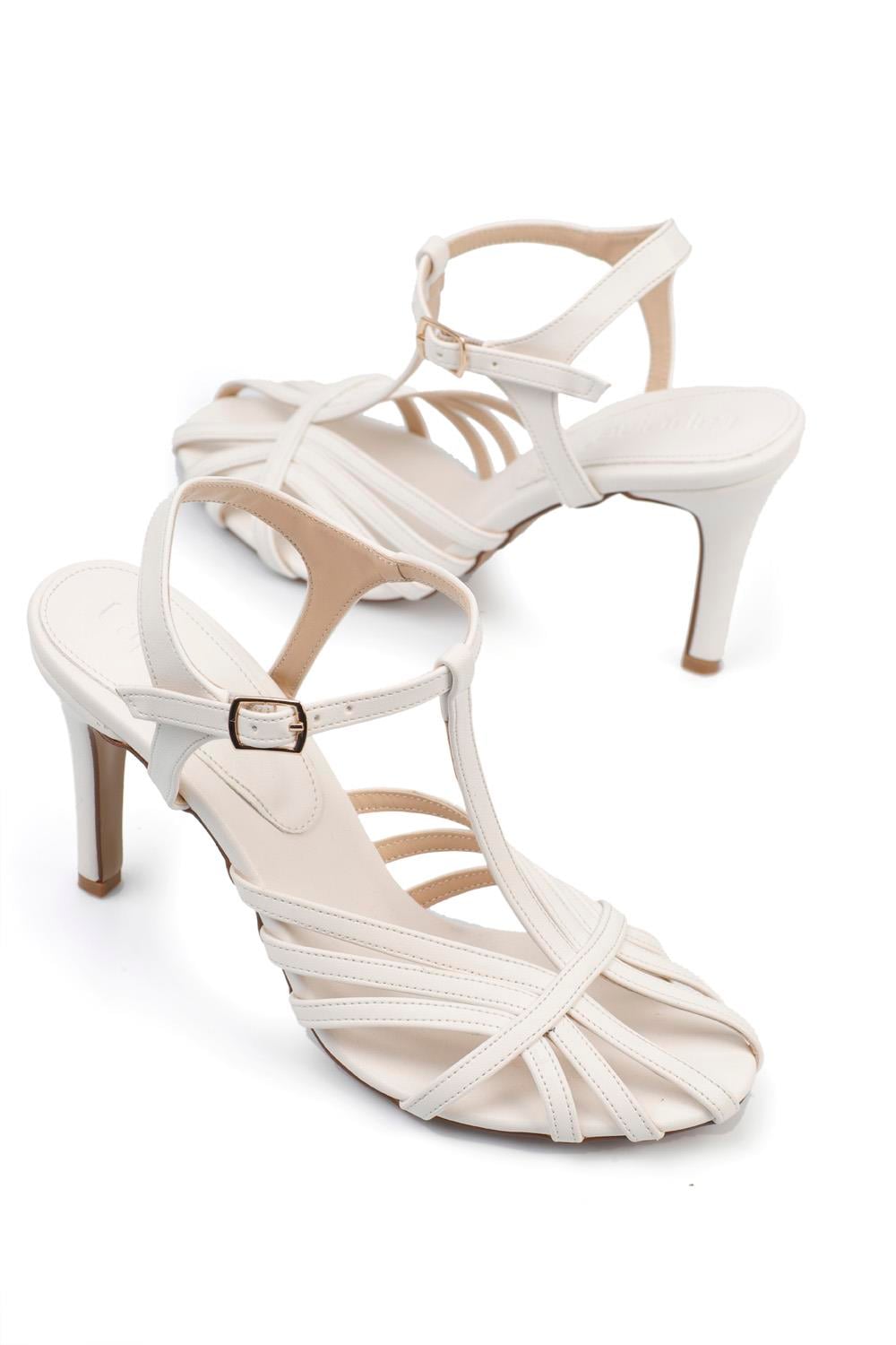 Capone Oval Toe Cage T-Strap Thin Heeled Woman Sandals