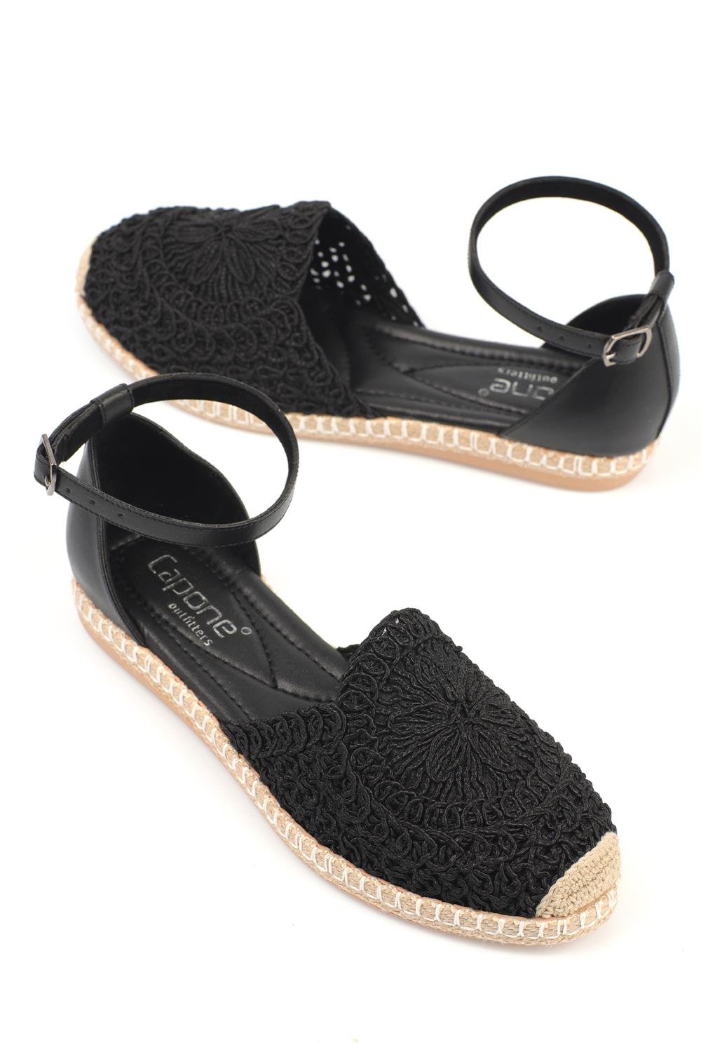 Capone Oval Toe Flower Motif Ankle Band Woman Rope Espadrille