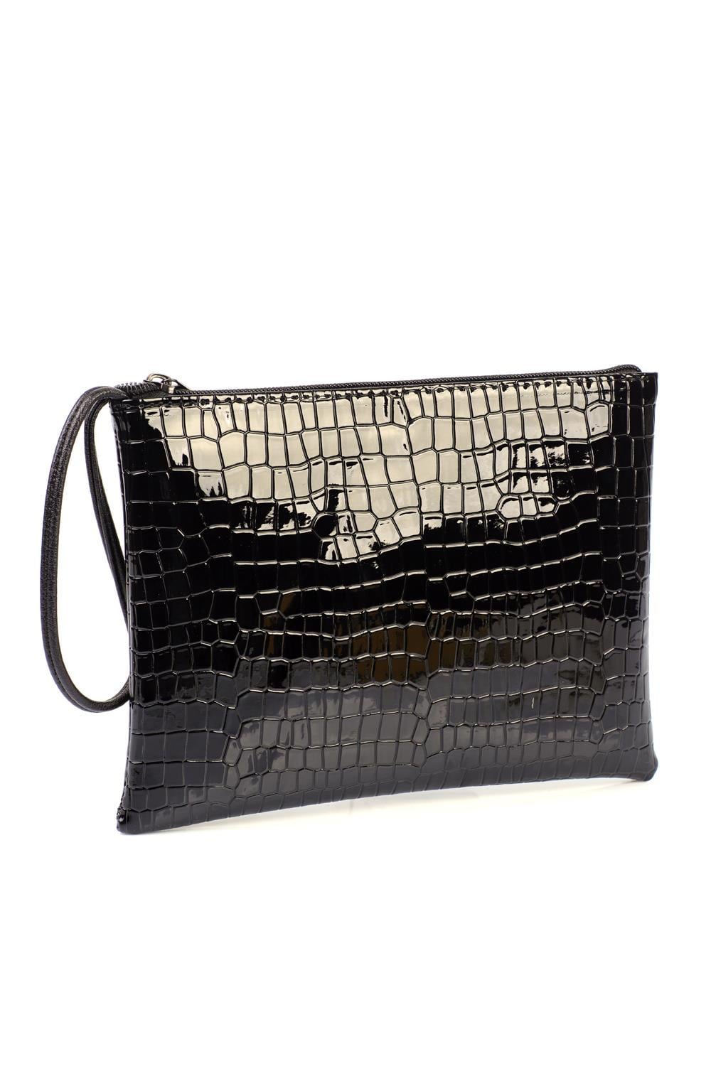 Capone Paris Mini Women Patent Croco Black Clutch Bag