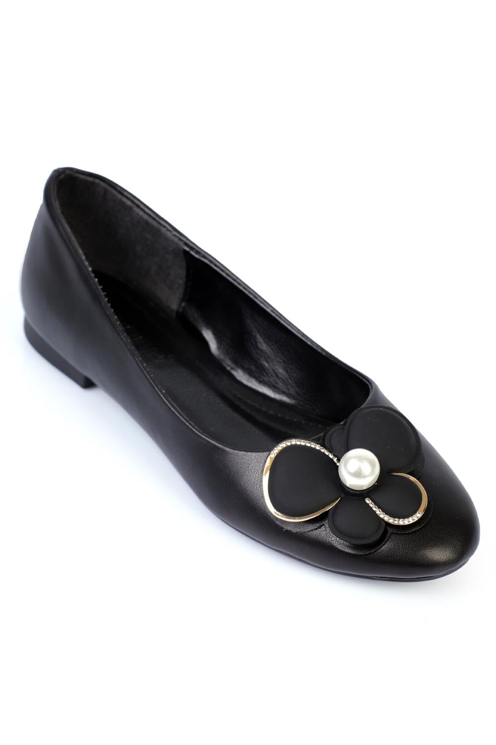 Capone Pearls and Floral Accessories Women Black Ballerina