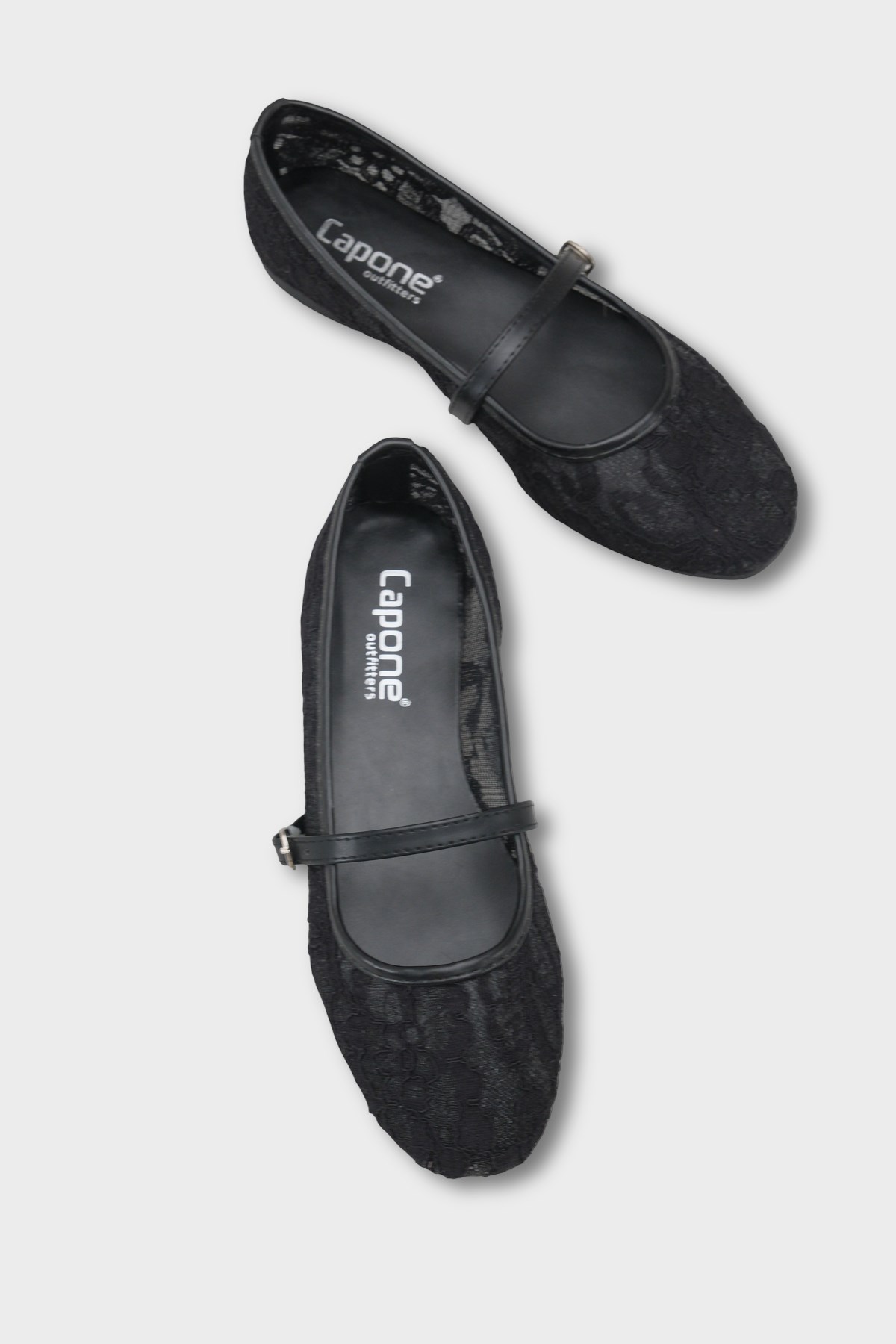Capone Pennie Lace Mesh Embroidered Women Black Ballet Flat