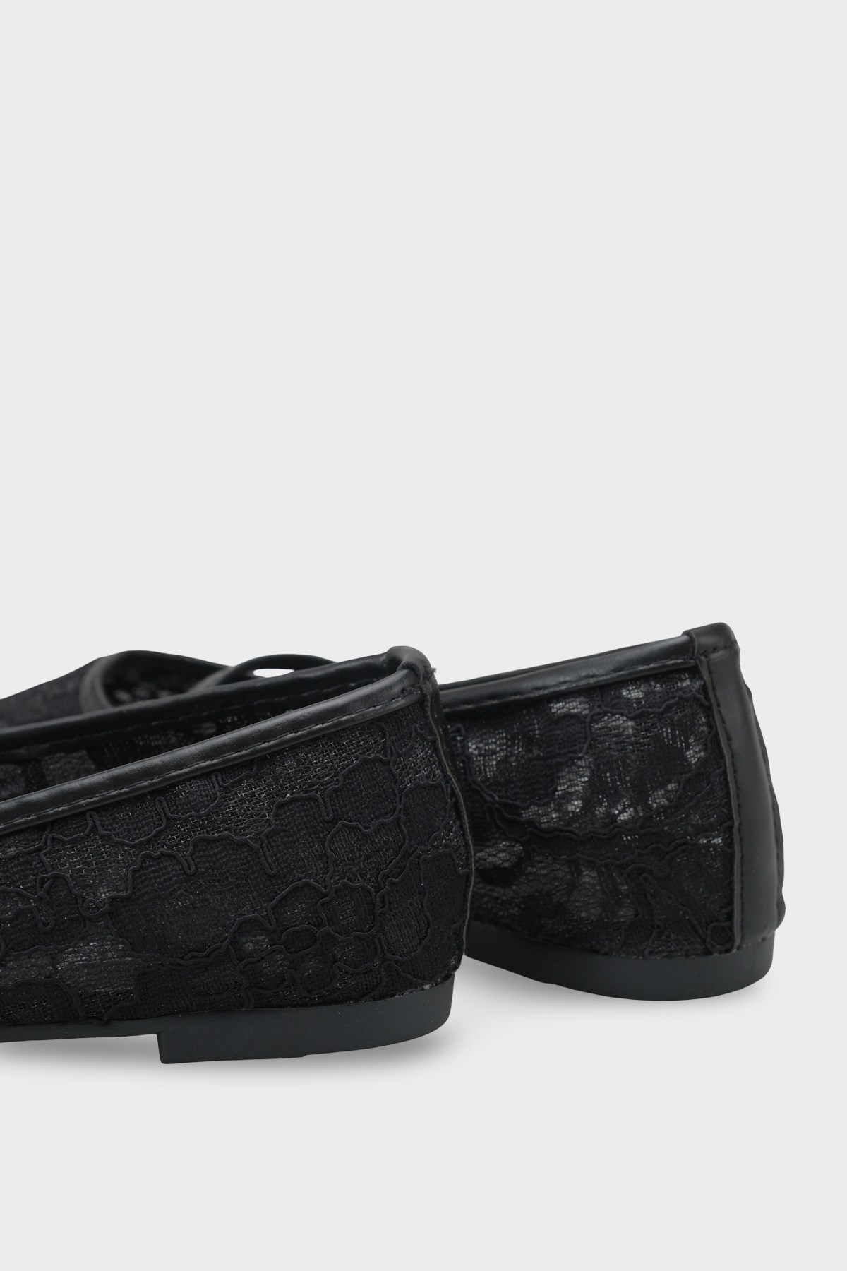 Capone Pennie Lace Mesh Embroidered Women Black Ballet Flat